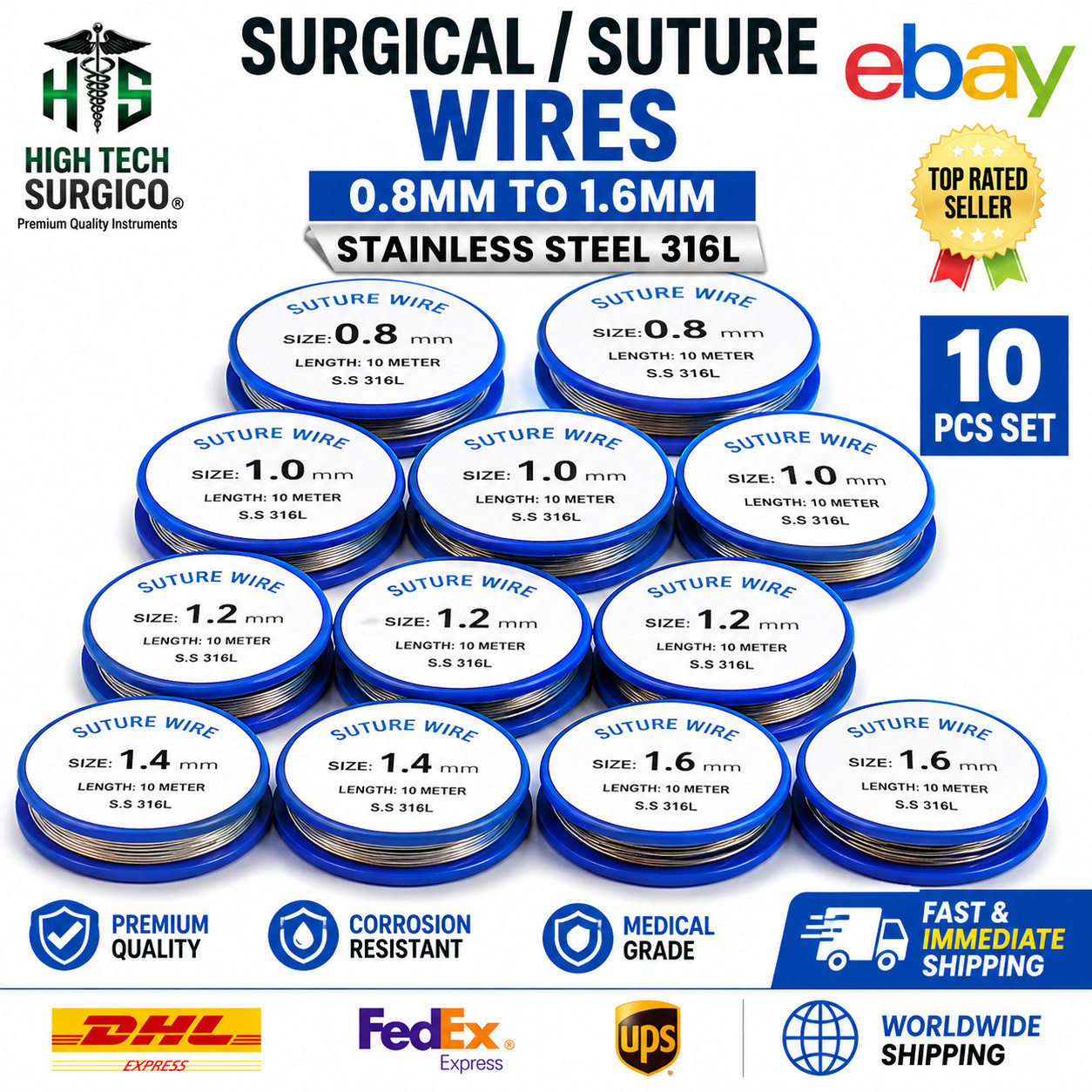 Orthopedic Suture Surgical Wire Set 0.8–1.6mm Stainless 316L (10 Reels Surgical)