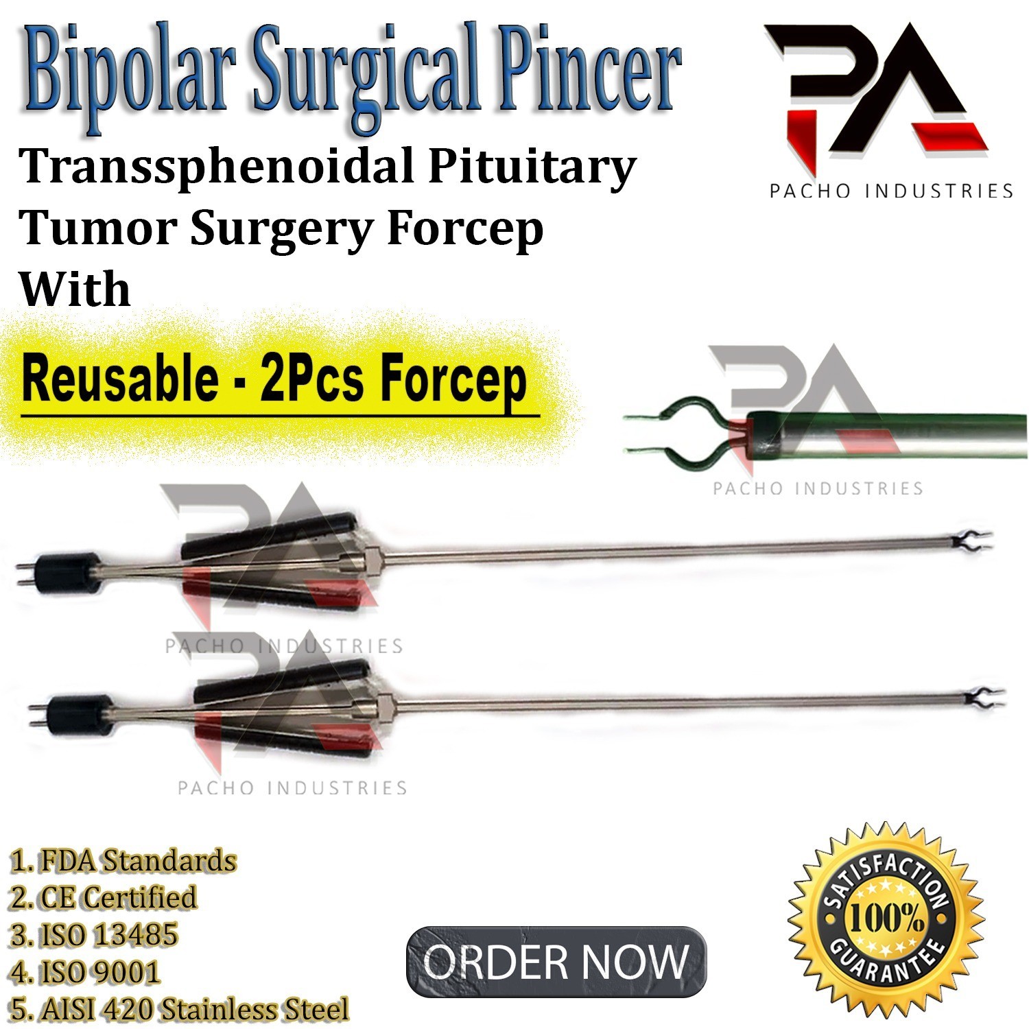 Bipolar Surgical Pincer Transsphenoidal Pituitary Tumor Surgery Forcep 2 PCS