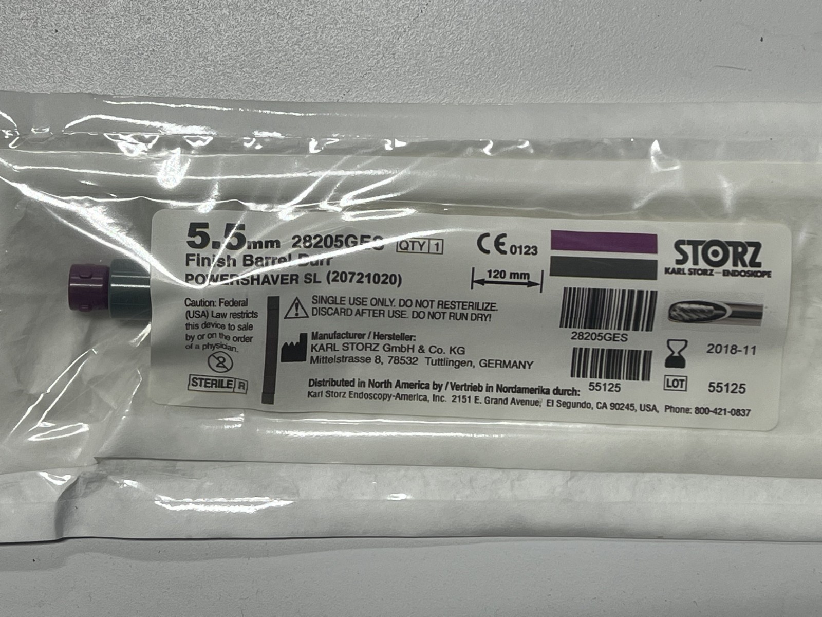 Karl Storz 28205GES Finish Barrel Burr 5.5mm 120mm Single Use