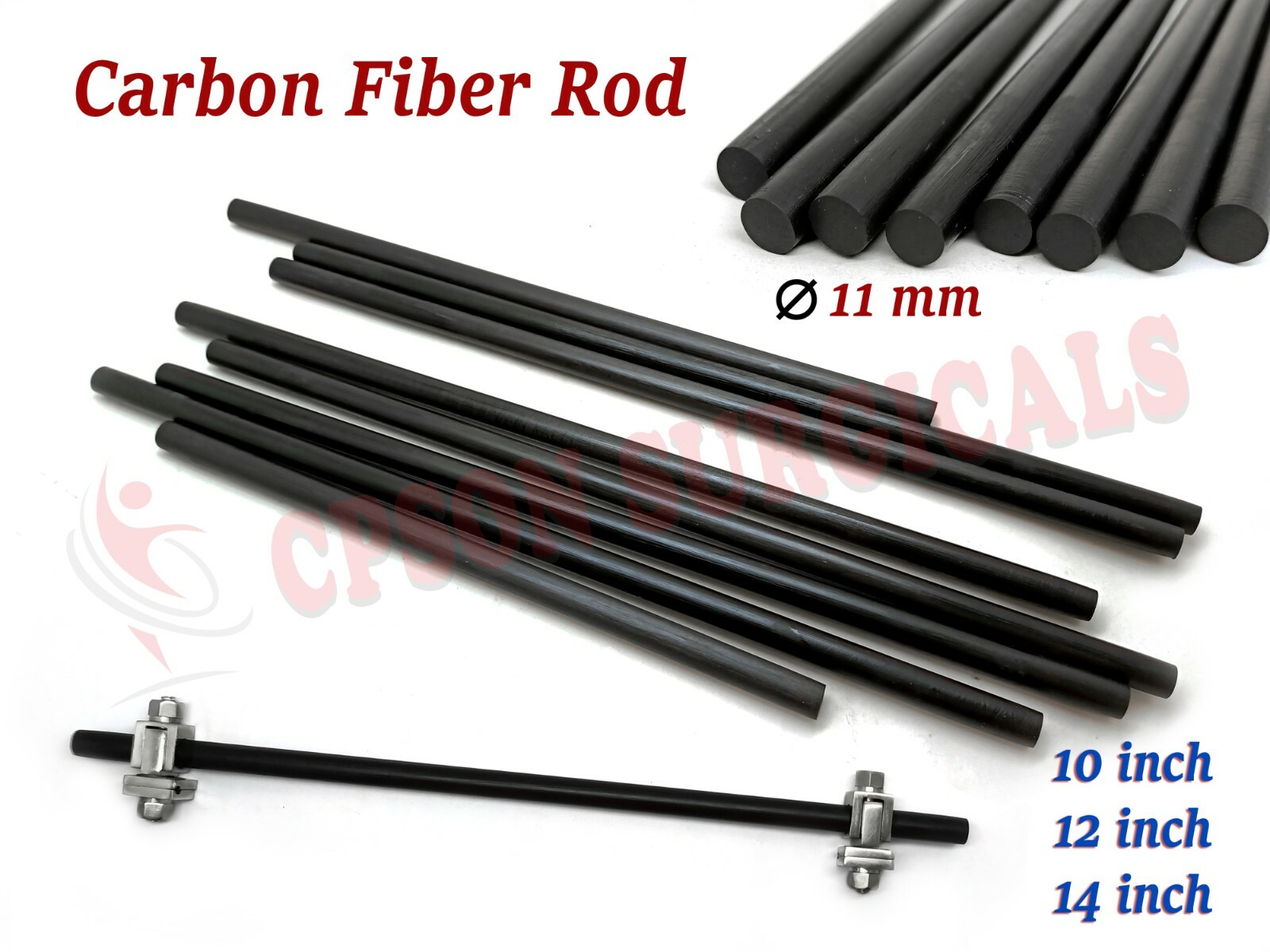 Veterinary Carbon Fiber Rod – Dia 11mm (10″, 12″, 14″ Size) Surgical Instrument