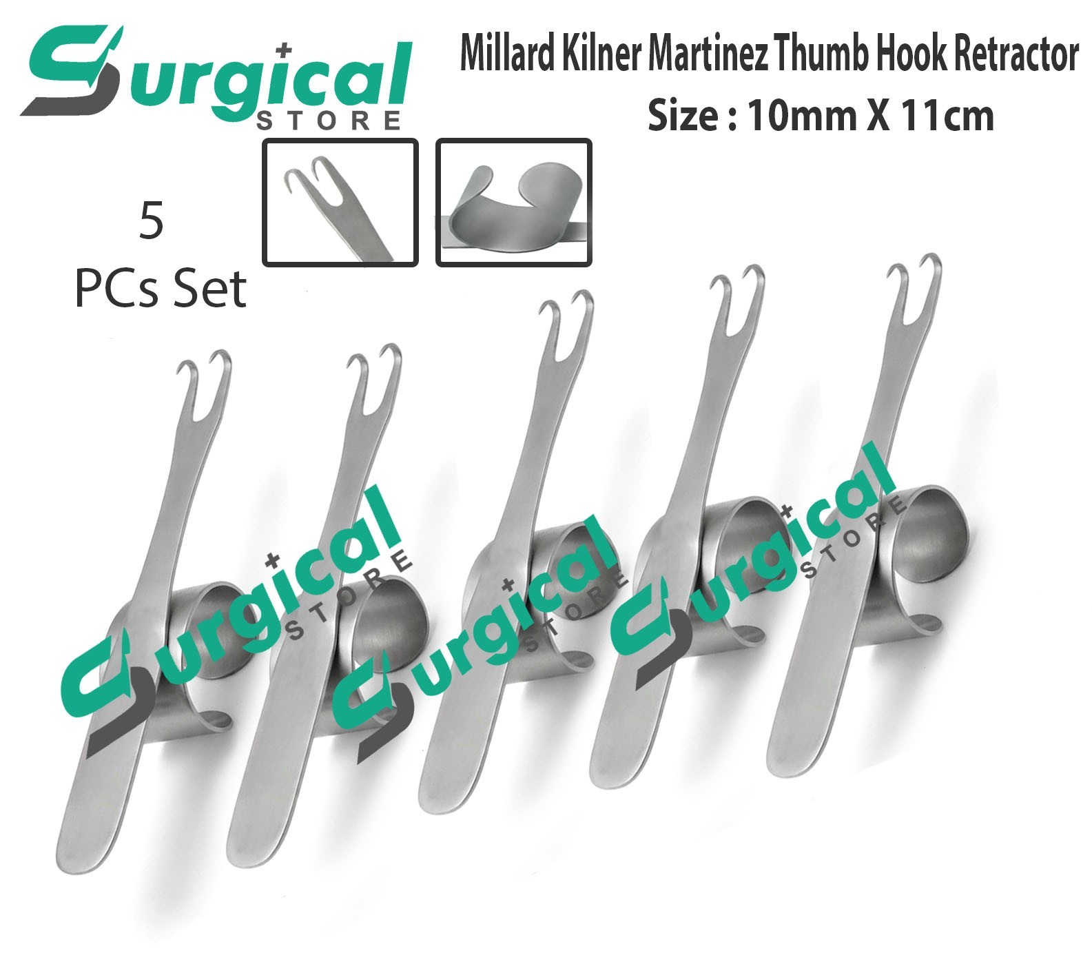 Millard Kilner Martinez Thumb Hook Retractor Face Lift Plastic Surgery 5PCs Set