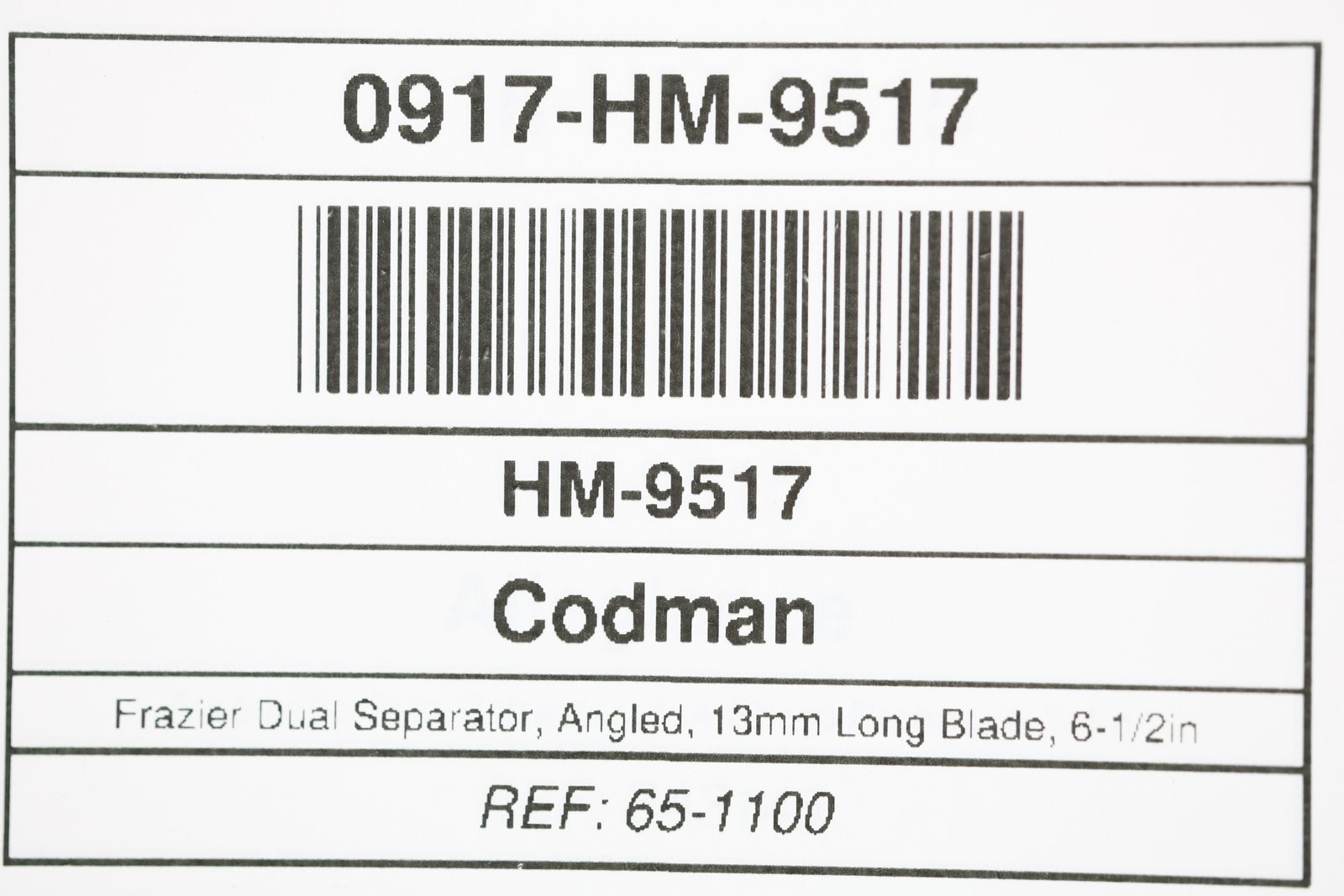 Codman 65-1100 Frazier Dual Separator, Angled, 13mm Long Blade, 6-1/2in