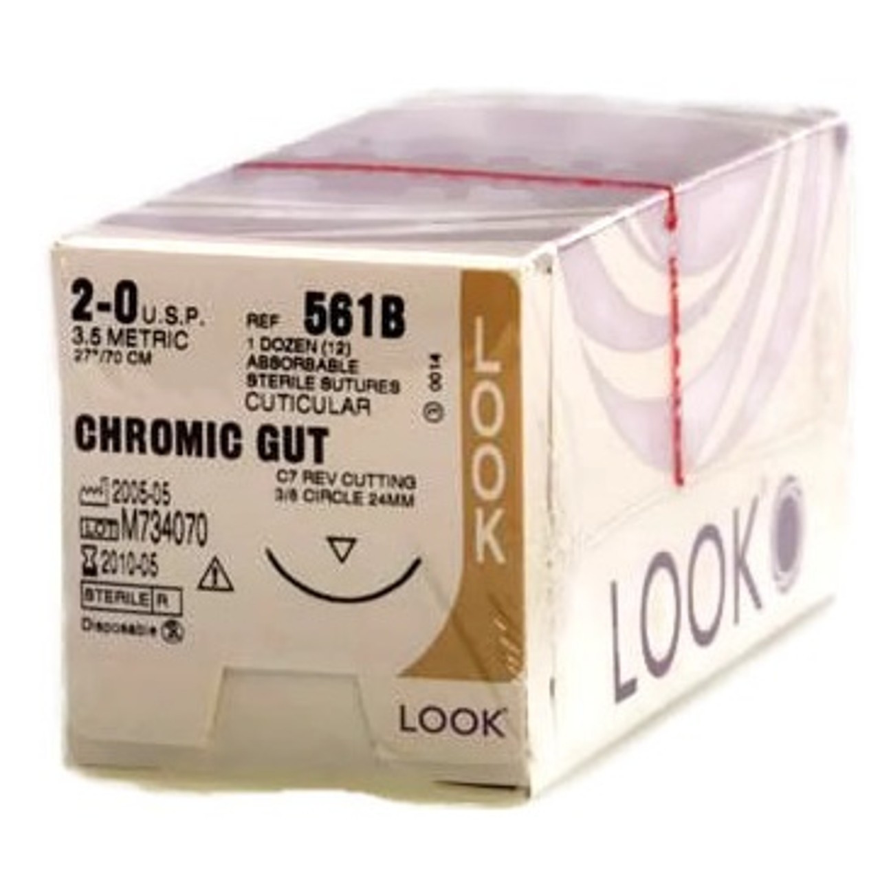 Look 561B Chromic Gut Absorbable Reverse Cutting Sutures C7 2/0 27″ 12/Bx