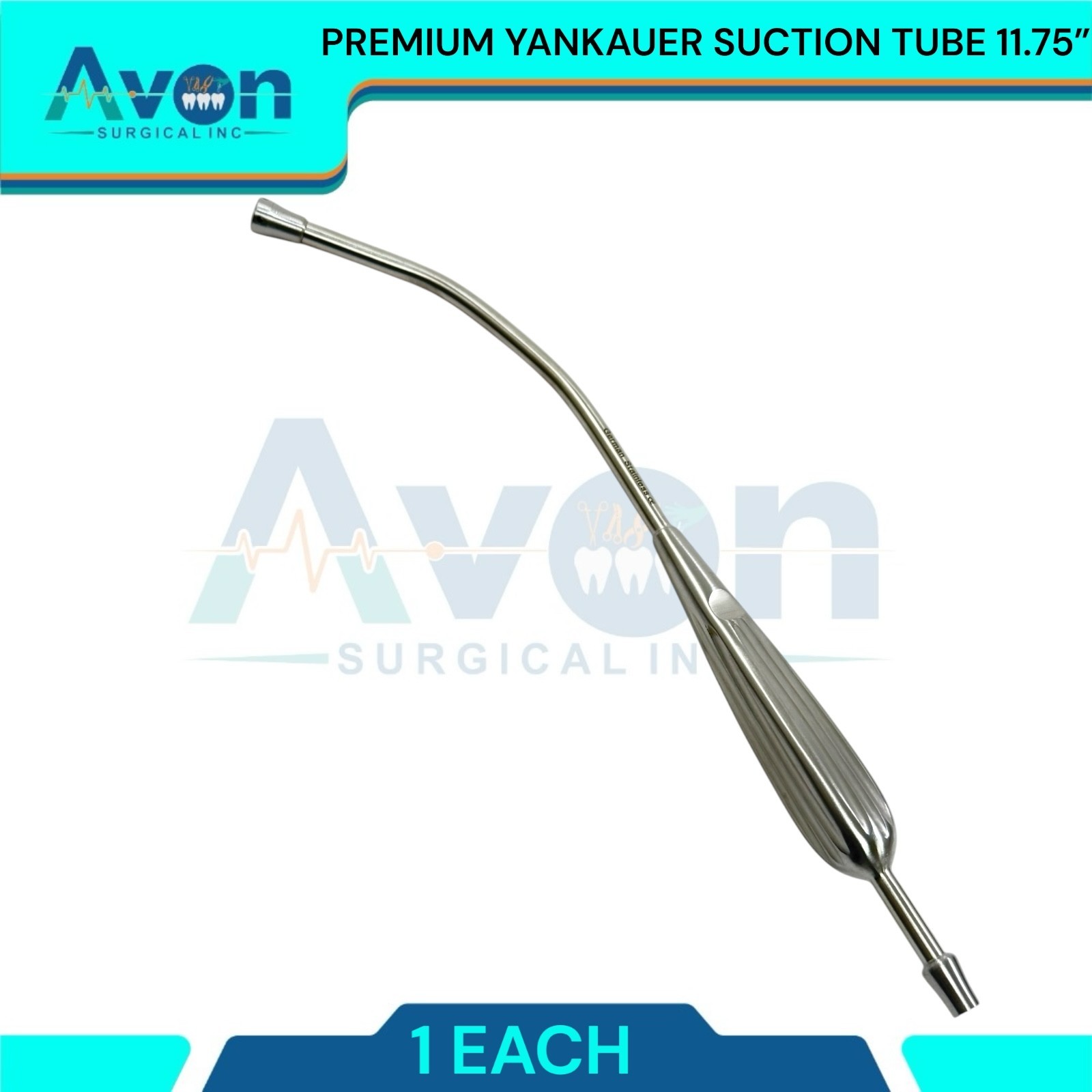 11.75″ Yankauer Suction Tube Cannula, Curved, with Connector & Tip, German Steel