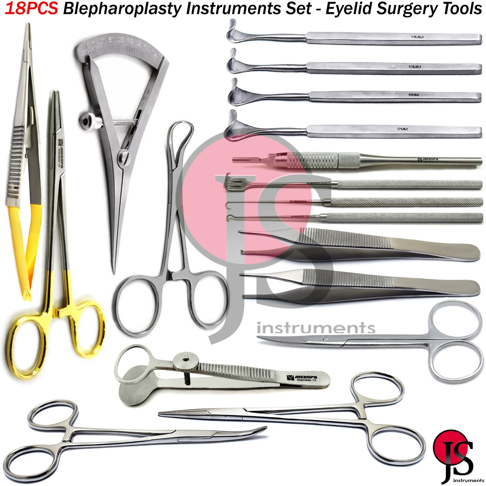18PCS Blepharoplasty Ophthalmic Eyelid Surgery Instruments Retractor Skin Hook