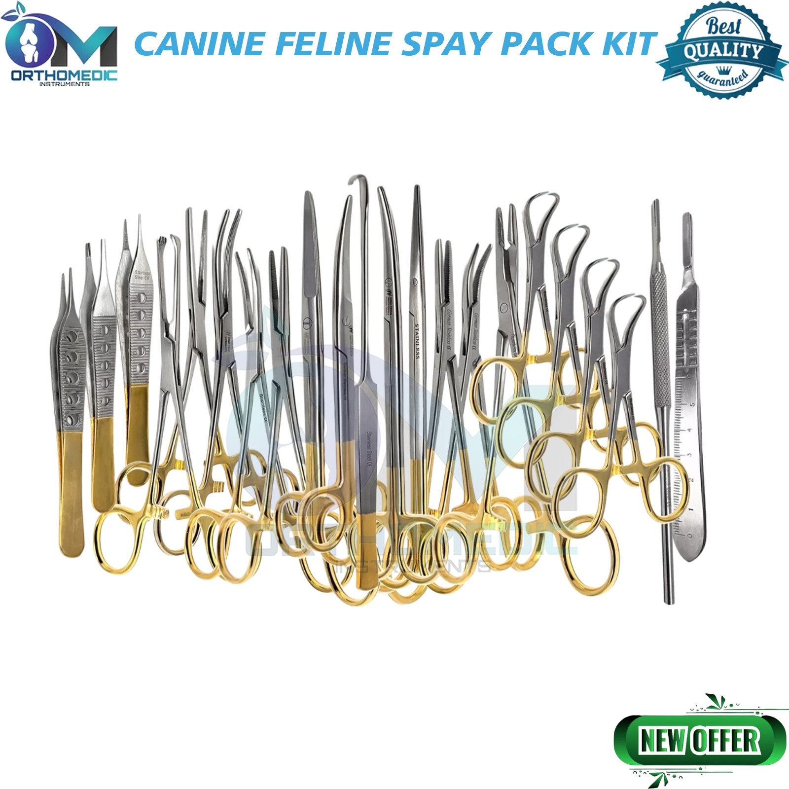 22 Pcs PREMIUM GRADE CANINE FELINE SPAY PACK KIT GOLD HANDLE SET – STAINLESS CE,