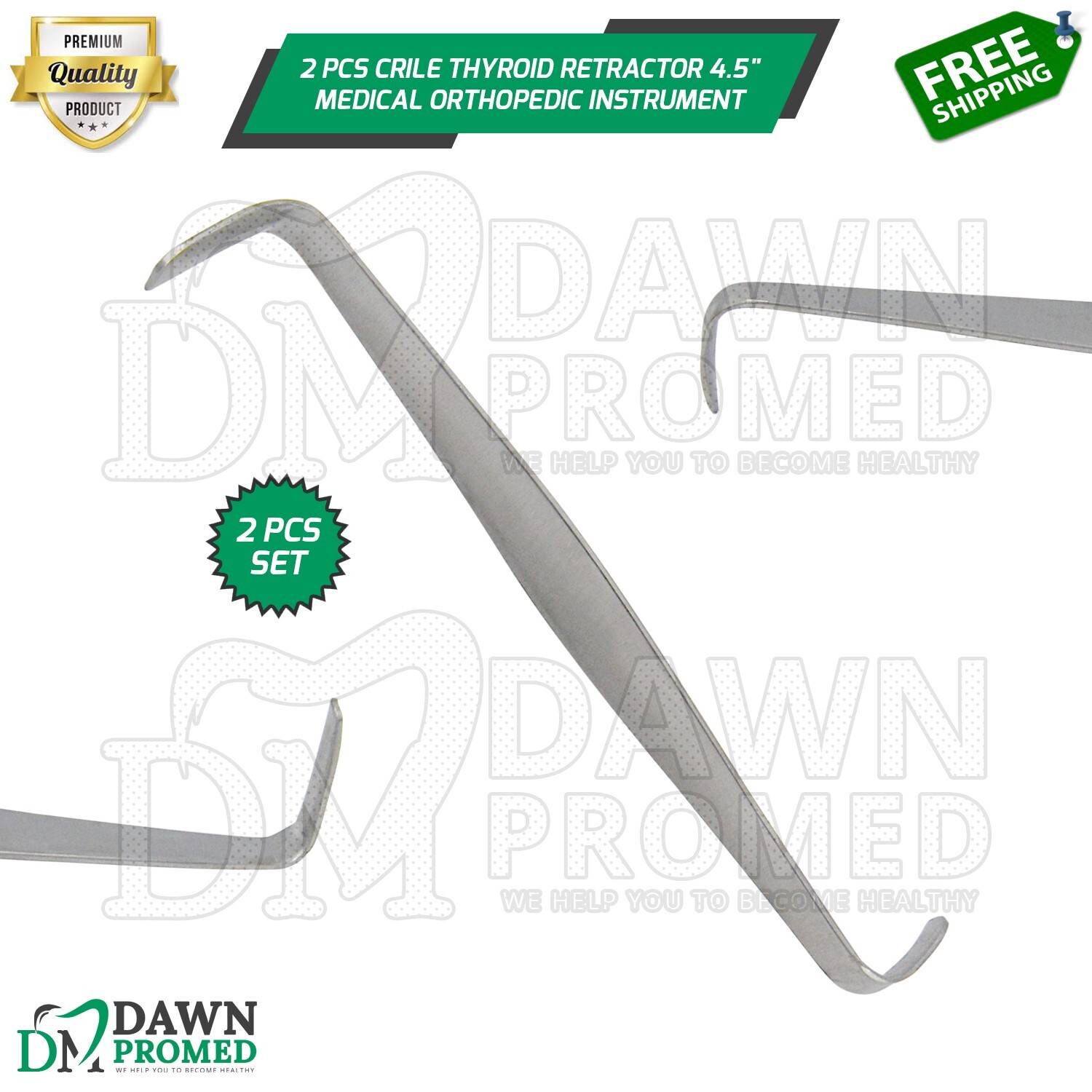 2 Pcs Crile Thyroid Retractor 4.5″ Set Medical Surgical Orthopedic Instrument