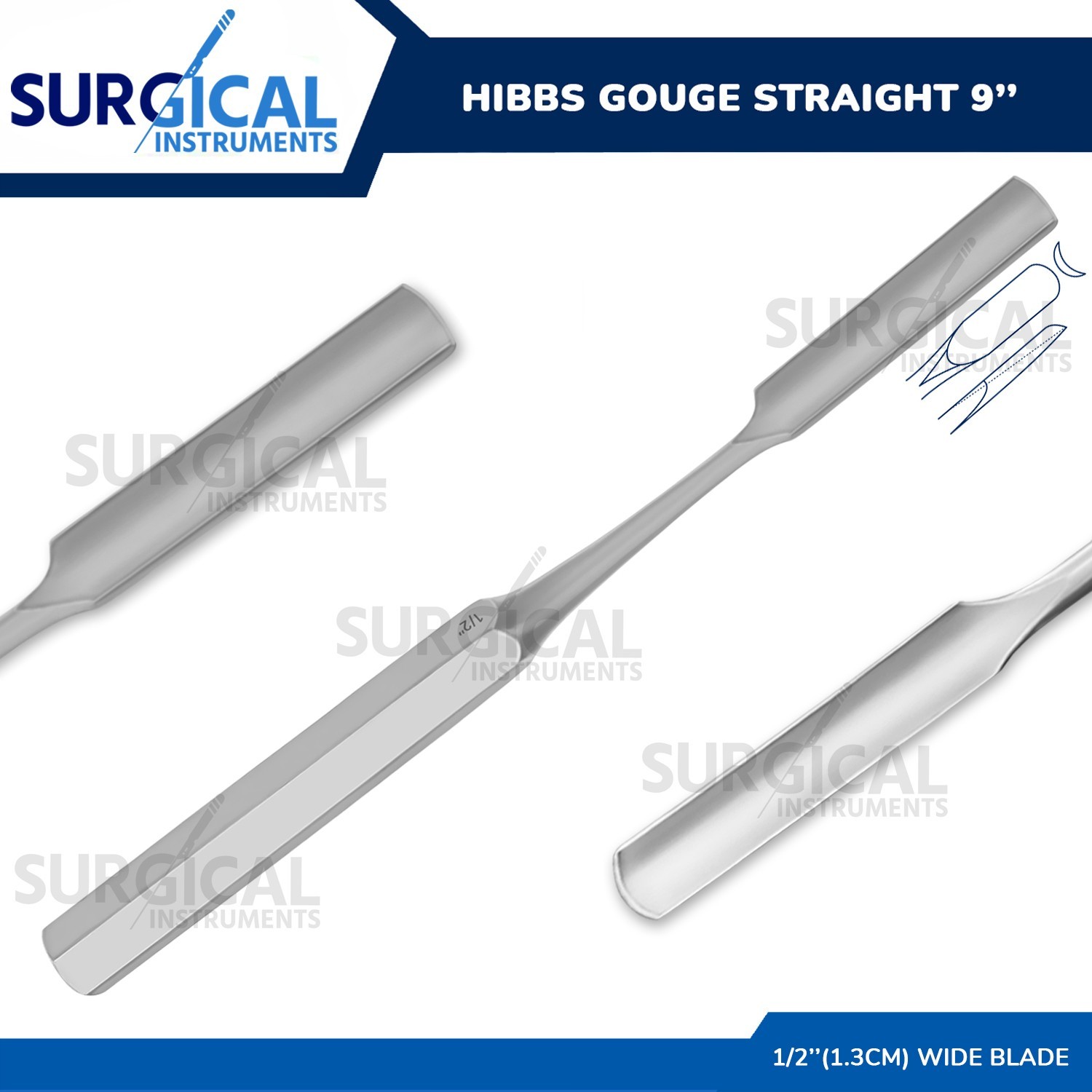 HIBBS Gouge 9″ with 1/2″ (1.3cm) Straight Blade Orthopedic Instruments German Gr