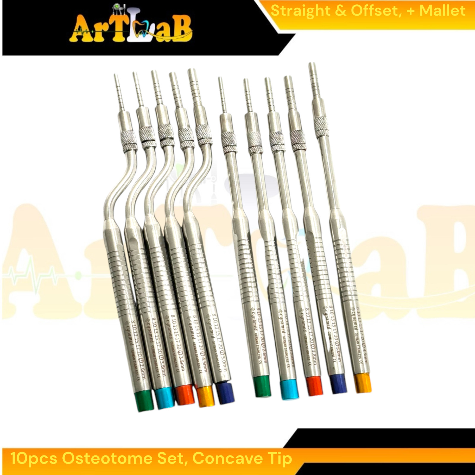 Implant Graft Concave Osteotome Kit of 10pcs with Hammer & Storage Case