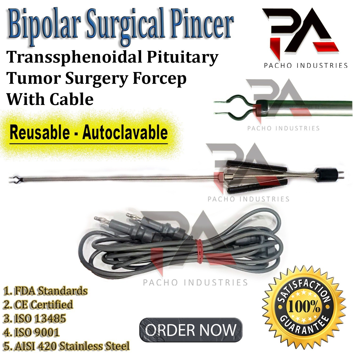 Bipolar Surgical Pincer – Transsphenoidal Pituitary Tumor Surgery Forcep & Cable