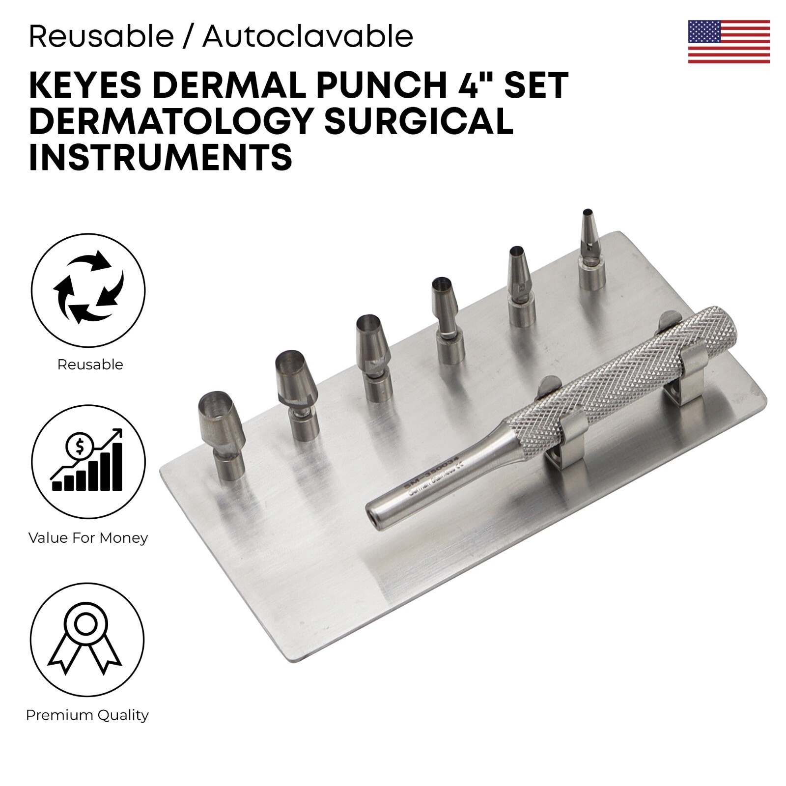 Keyes Dermal Punch 4″ Set Stainless Steel Dermatology Surgical Instruments