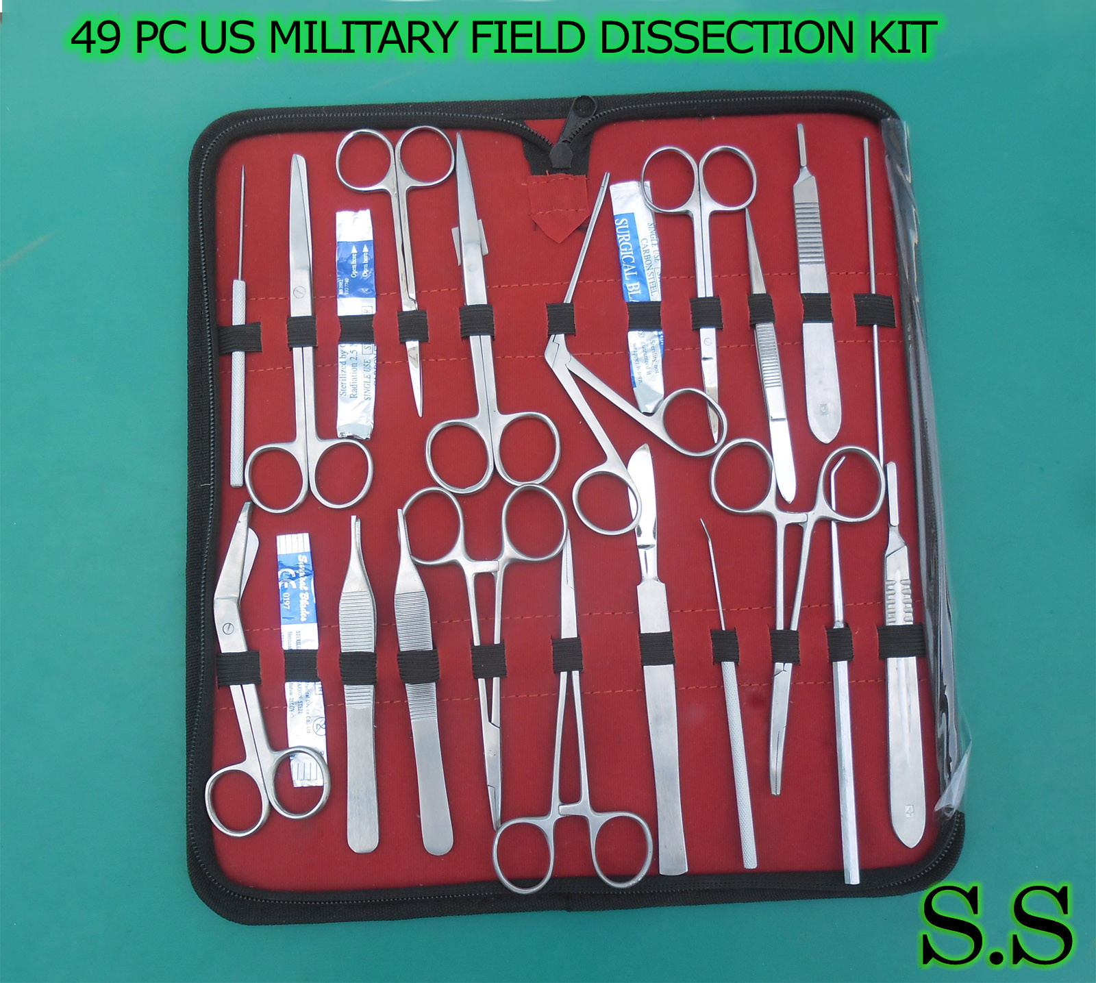 49 PC US MILITARY FIELD DISSECTION SURGICAL VETERINARY INSTRUMENTS KIT DS-1112