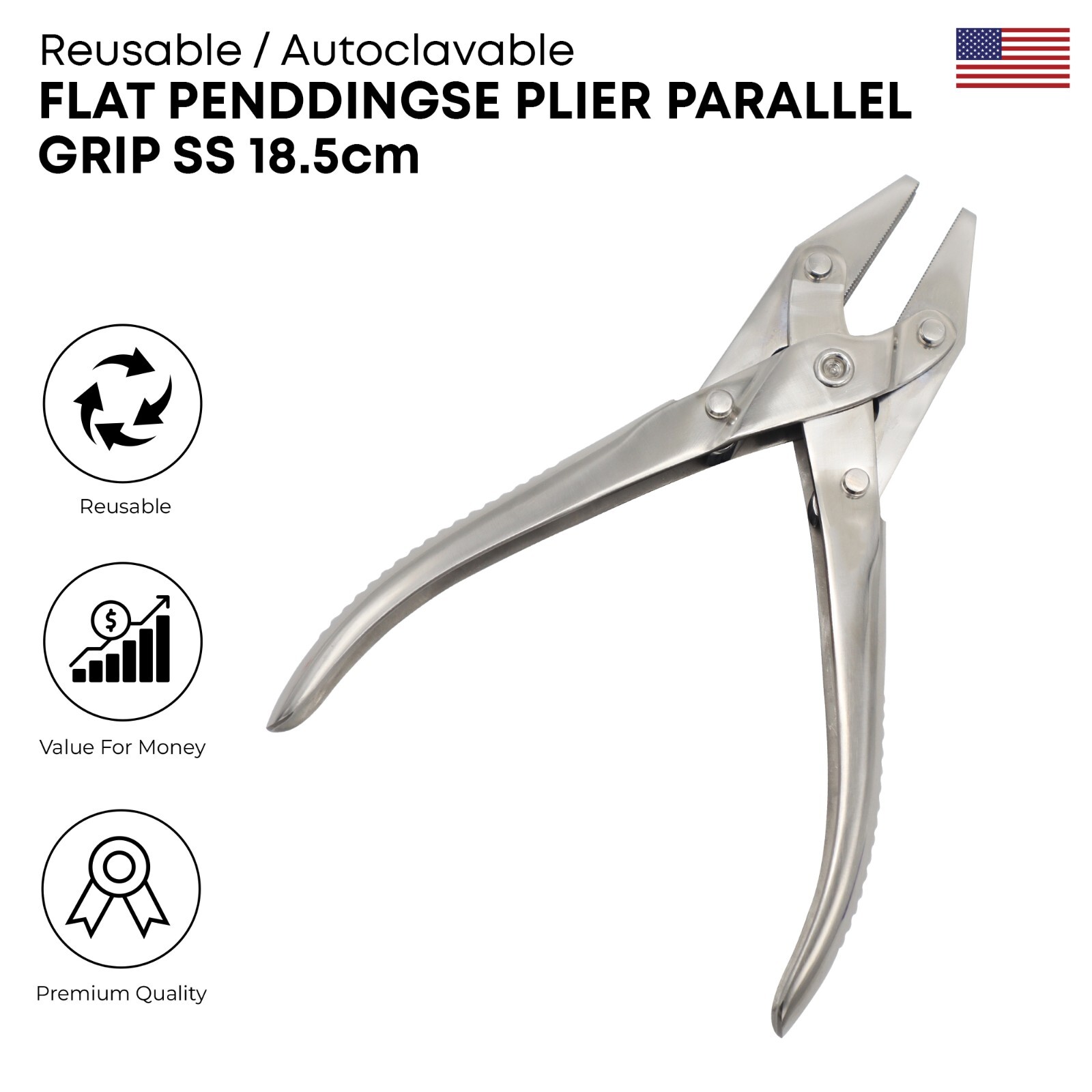 Flat Nose Plier 18.5 cm Parallel Grip Stainless Steel Surgical Instruments