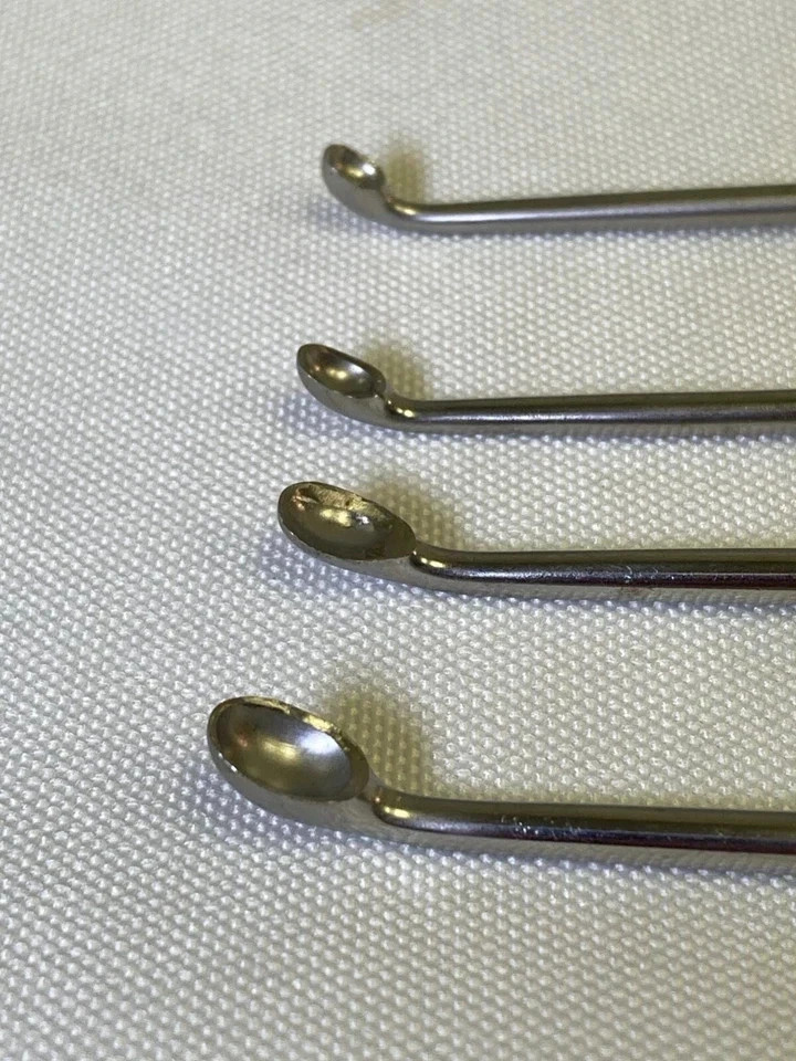 Set of 7 Aesculap Straight & Angled Bone Curettes 9″ w/ Sterilization Case Neuro
