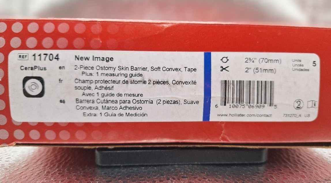 Hollister 11704 CeraPlus Soft Convex Skin Barrier 2-3/4″ Cut-to-fit 2″ Box of 5