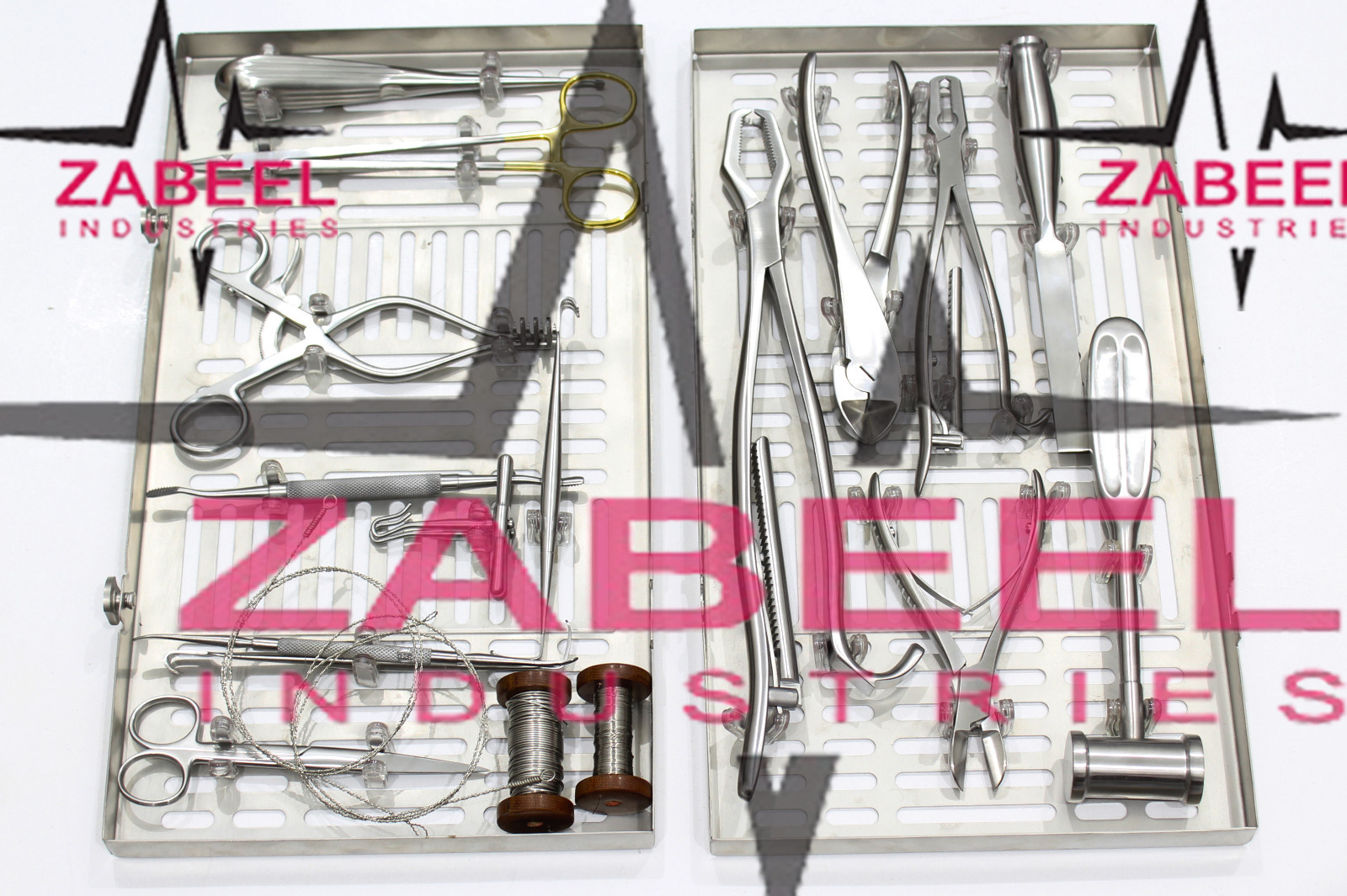 Veterinary Orthopedic Set contains 19 instruments plus a cleaning/storage casete