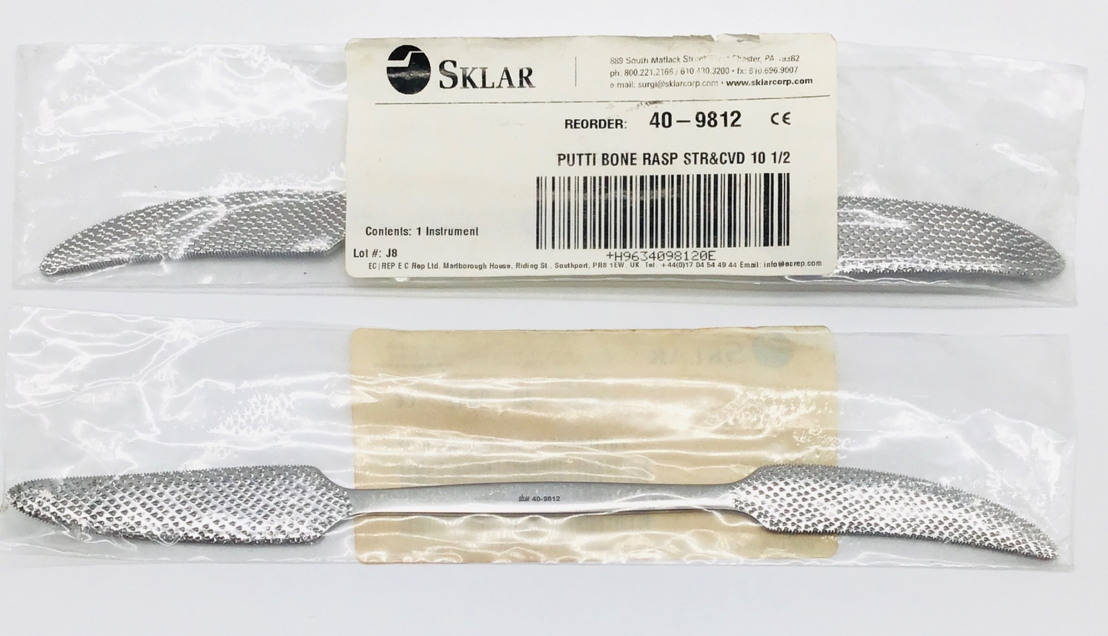 Sklar 40-9812 Putti Bone Rasp Straight & Curved 10-1/2″ – LOT of 2 – NEW