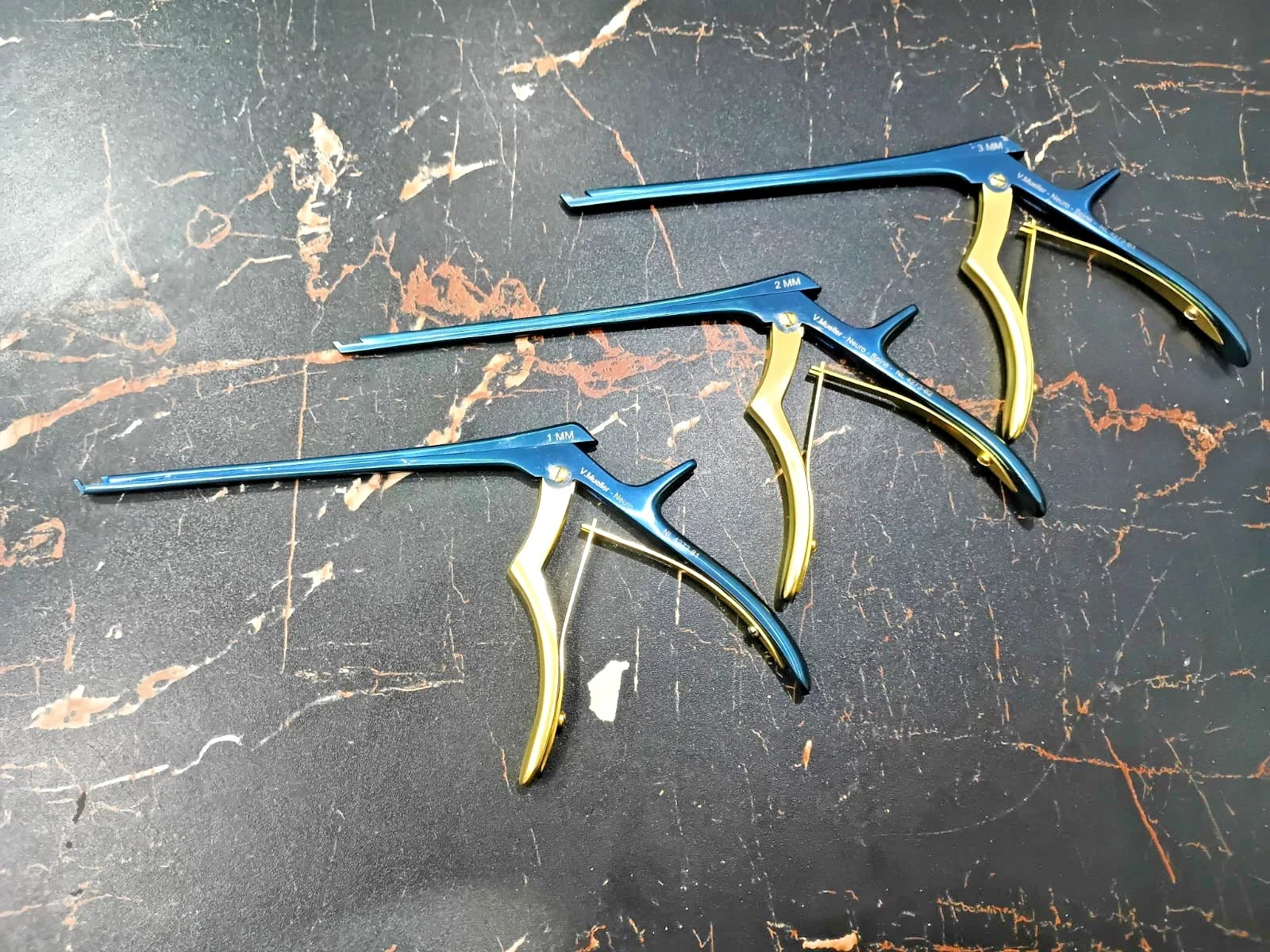 V. Mueller Lot of 3 Pcs 1m2m3m Neurospine Chroma-Line Blue Kerrison Rongeur 8”