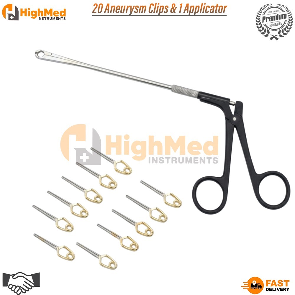 20 Aneurysm Clips & 1 Applicator for Neurosurgery SURGICAL INSTRUMENTS
