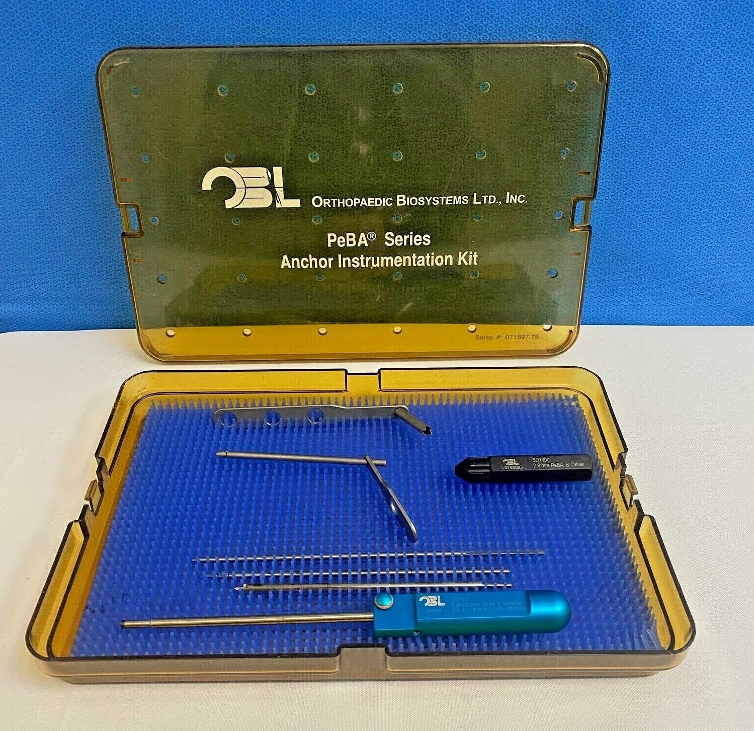 Orthopedic Biosystems PeBA Series Anchor Instrumentation Kit 7 Piece Set