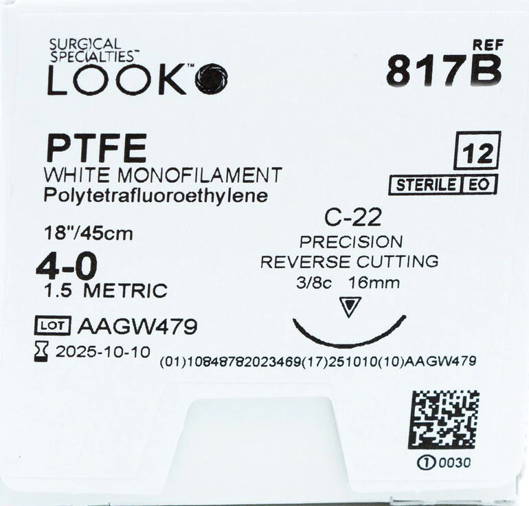 Look 817B PTFE White Monofilament Reverse Cutting Sutures 4/0 18″ C-22 12/Box