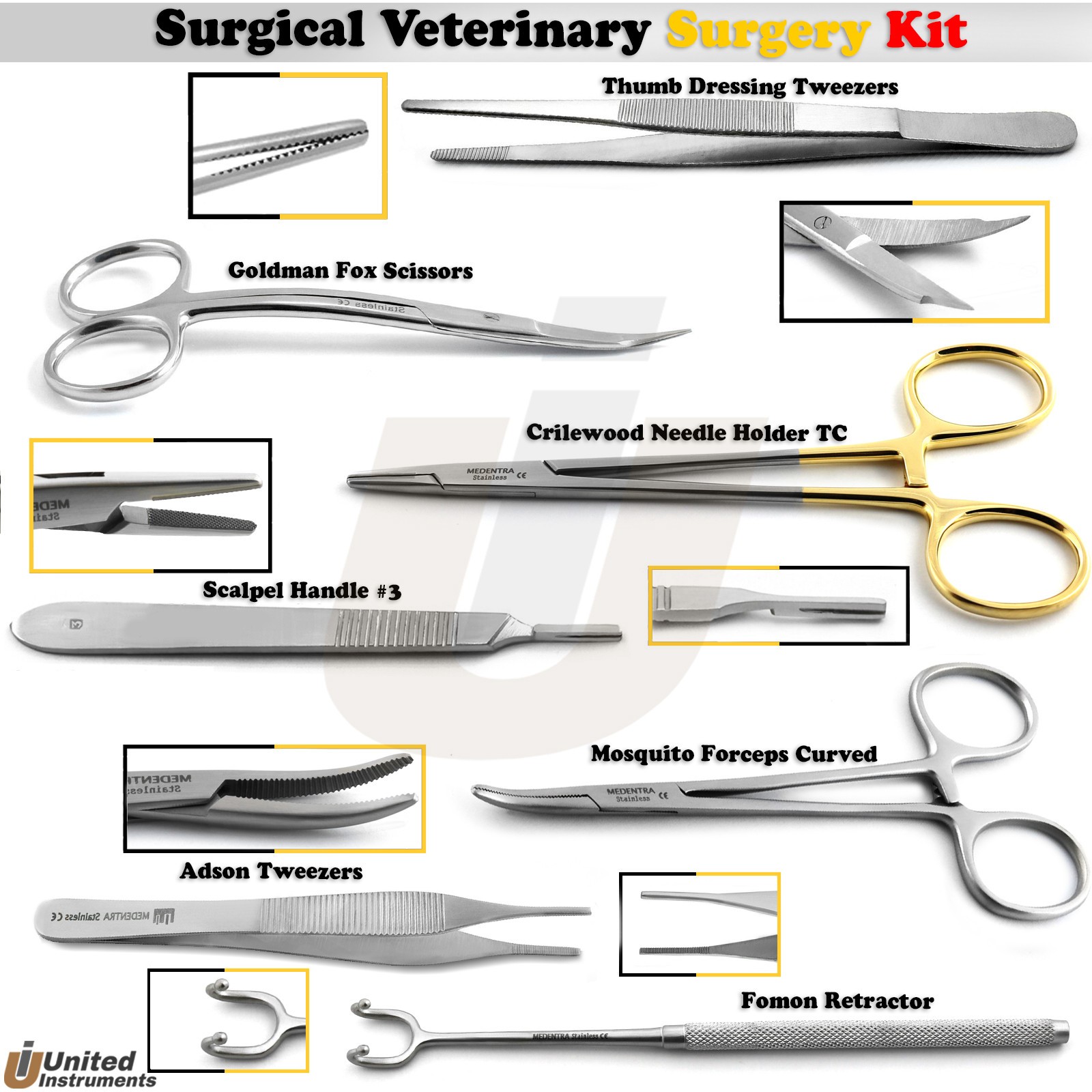 Surgical Veterinary Suture Kit Animals Scissors Stitch Needle Holder Tweezers