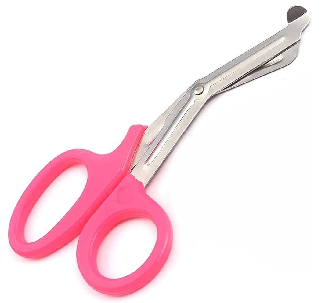Set of 3 Paramedics and Utility Shears, 7.5″, One Serrated Blade, Pink Rings
