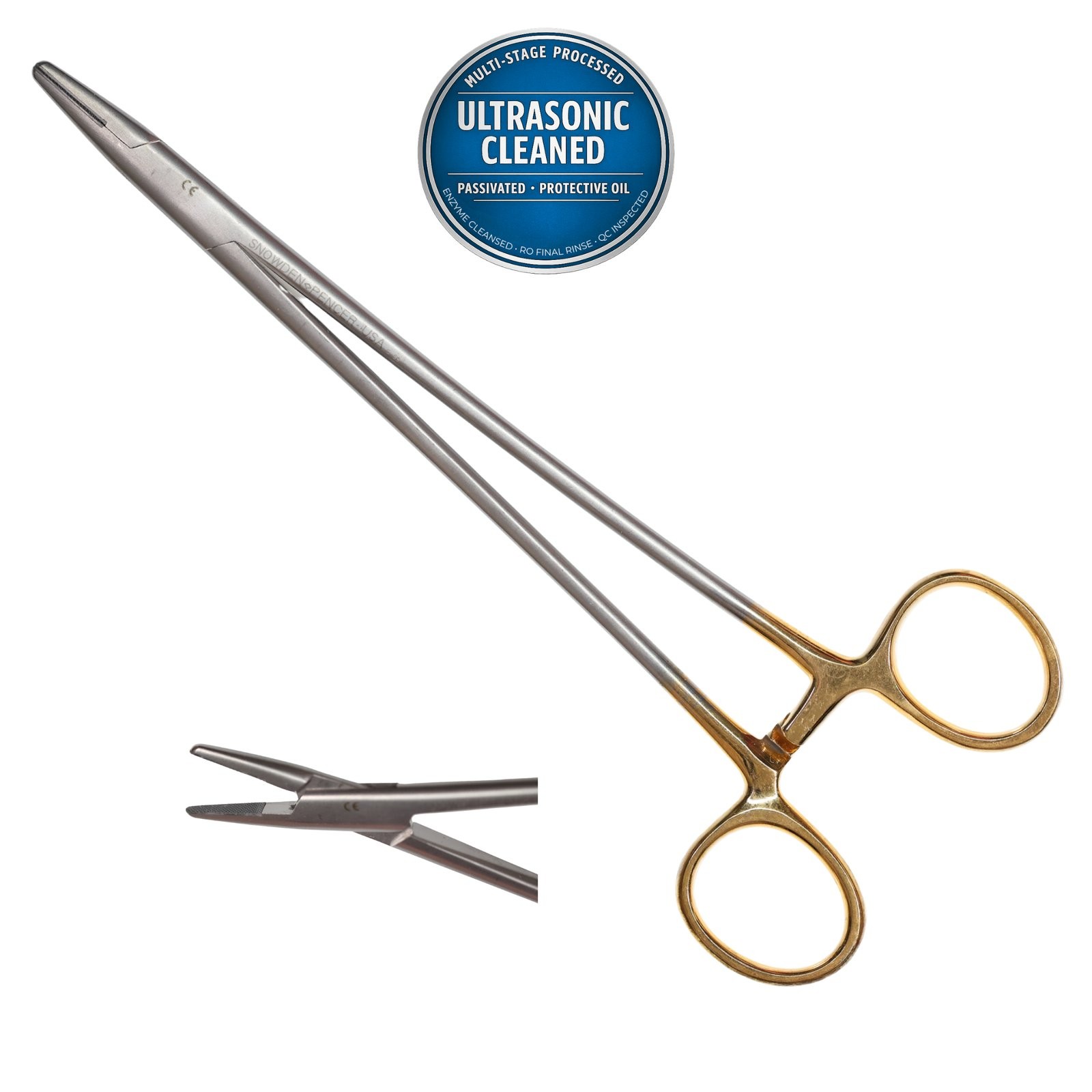 Snowden-Pencer 0140 Mayo-Hegar Needle Holder, Str, Serrated Diamond Jaw, TC, 8in