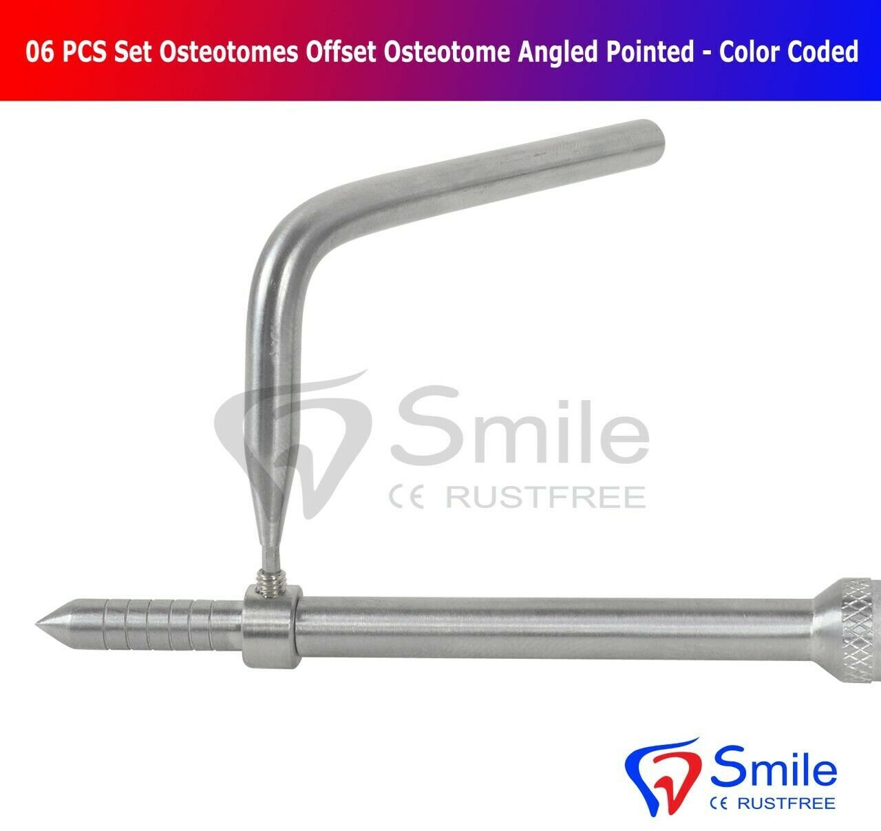 Set oF 6 Osteotomes Offset Osteotome Angled Pointed With Allen Key Convex New CE