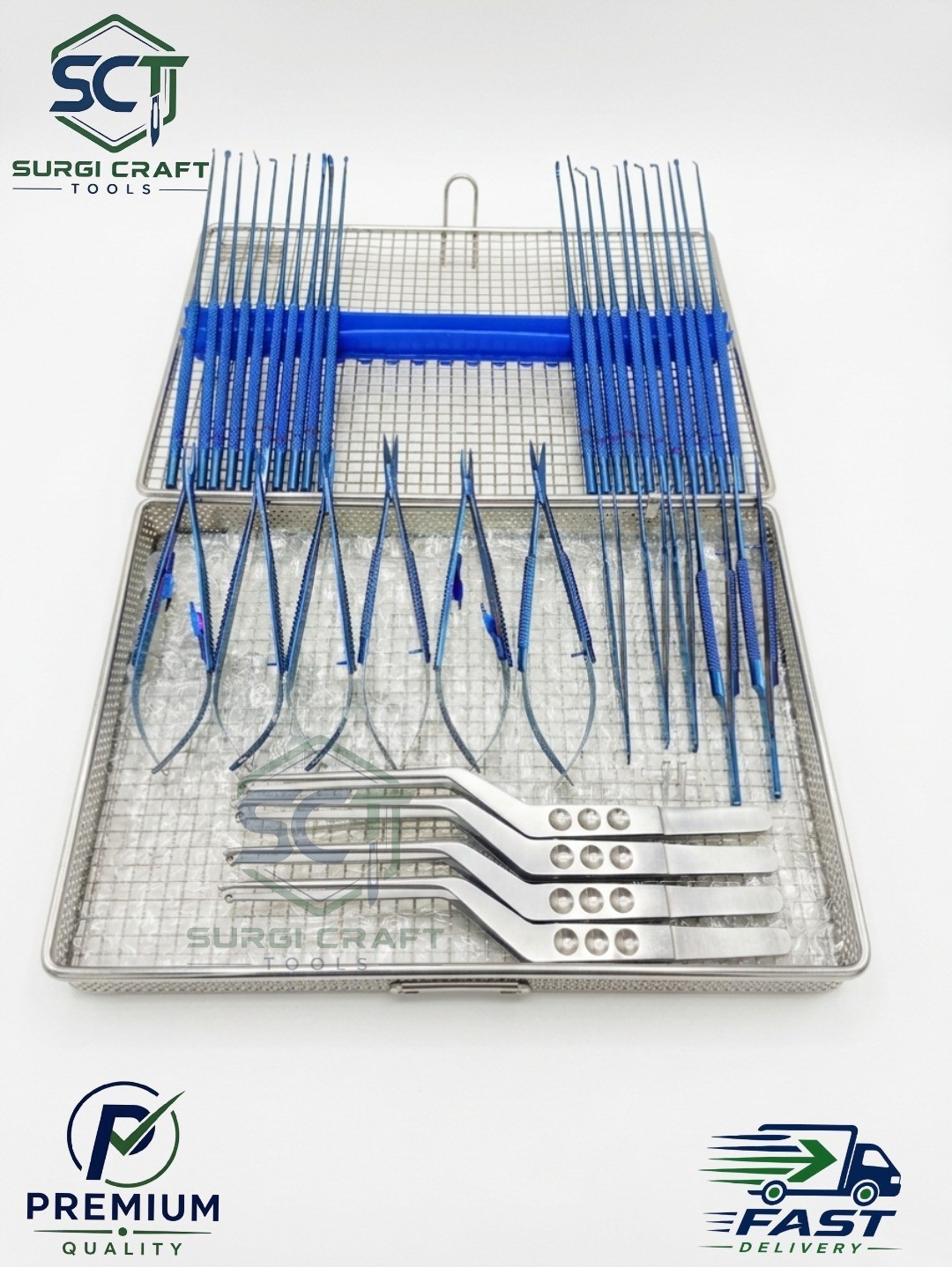 Micro Surgery Instrument Set Neurosurgical Titanium Coated Instrument + Mesh Box