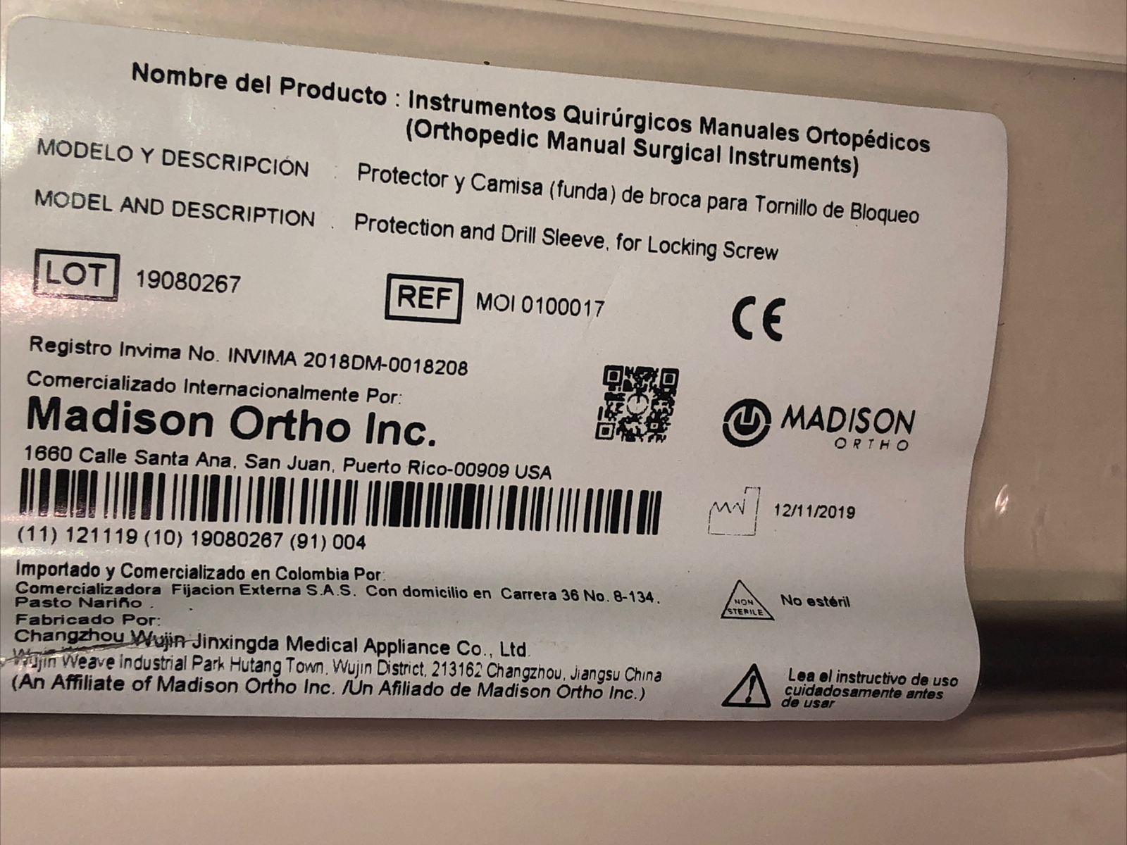 MADISON ORTHO Protection and drill sleeve for locking screw REF:MOI 0100017