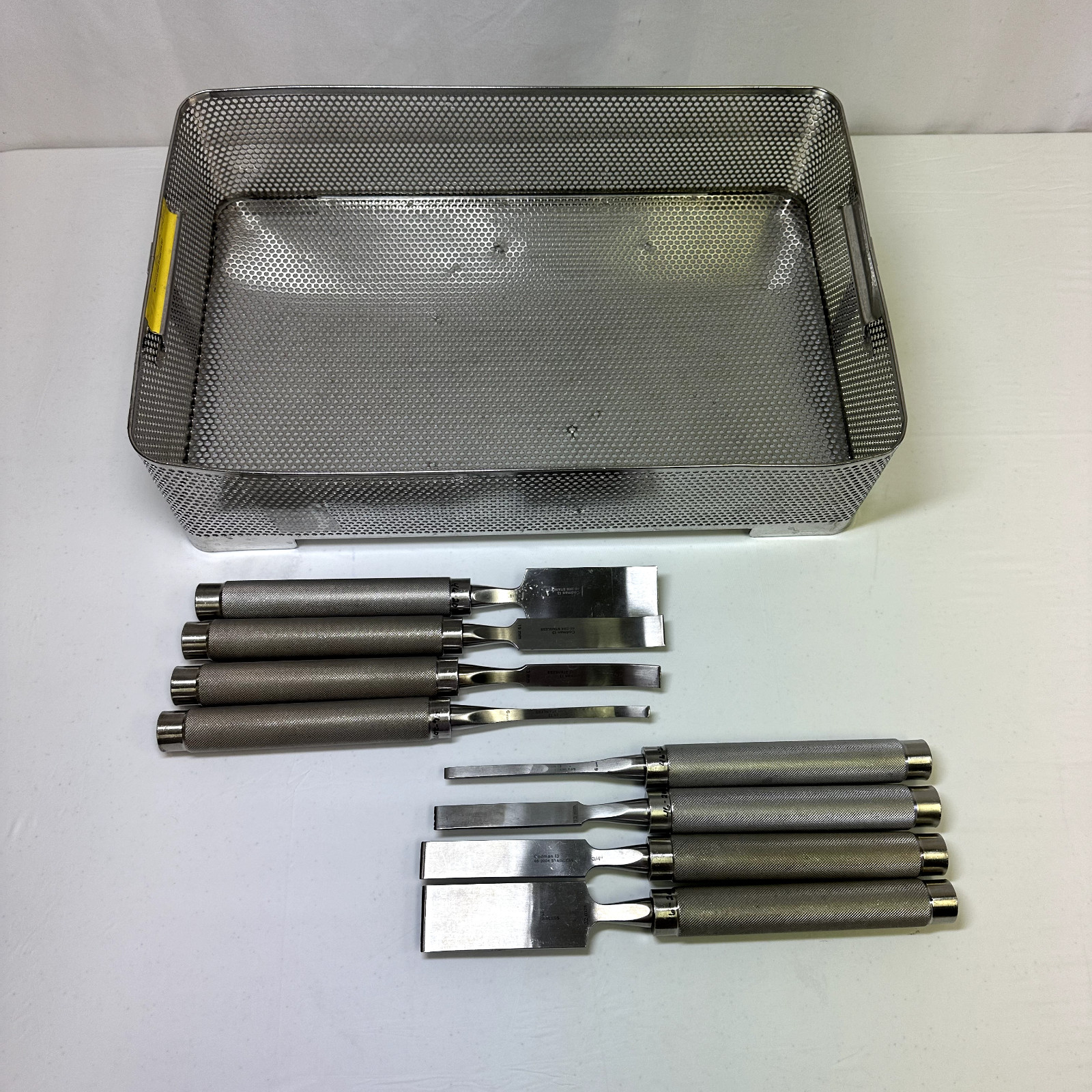 Set of 8 Codman OptiLength 11″ Straight & Curved Osteotomes w/ Case Orthopedics