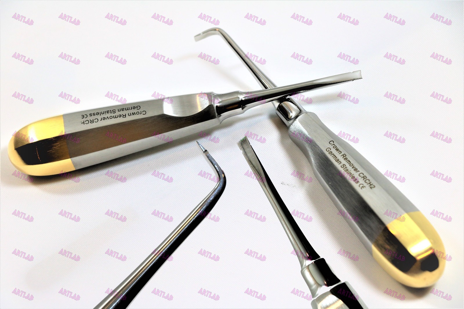 2PC GERMAN CROWN REMOVER STR+CVD GOLD HANDLE DENTAL SURGICAL INSTRUMENT