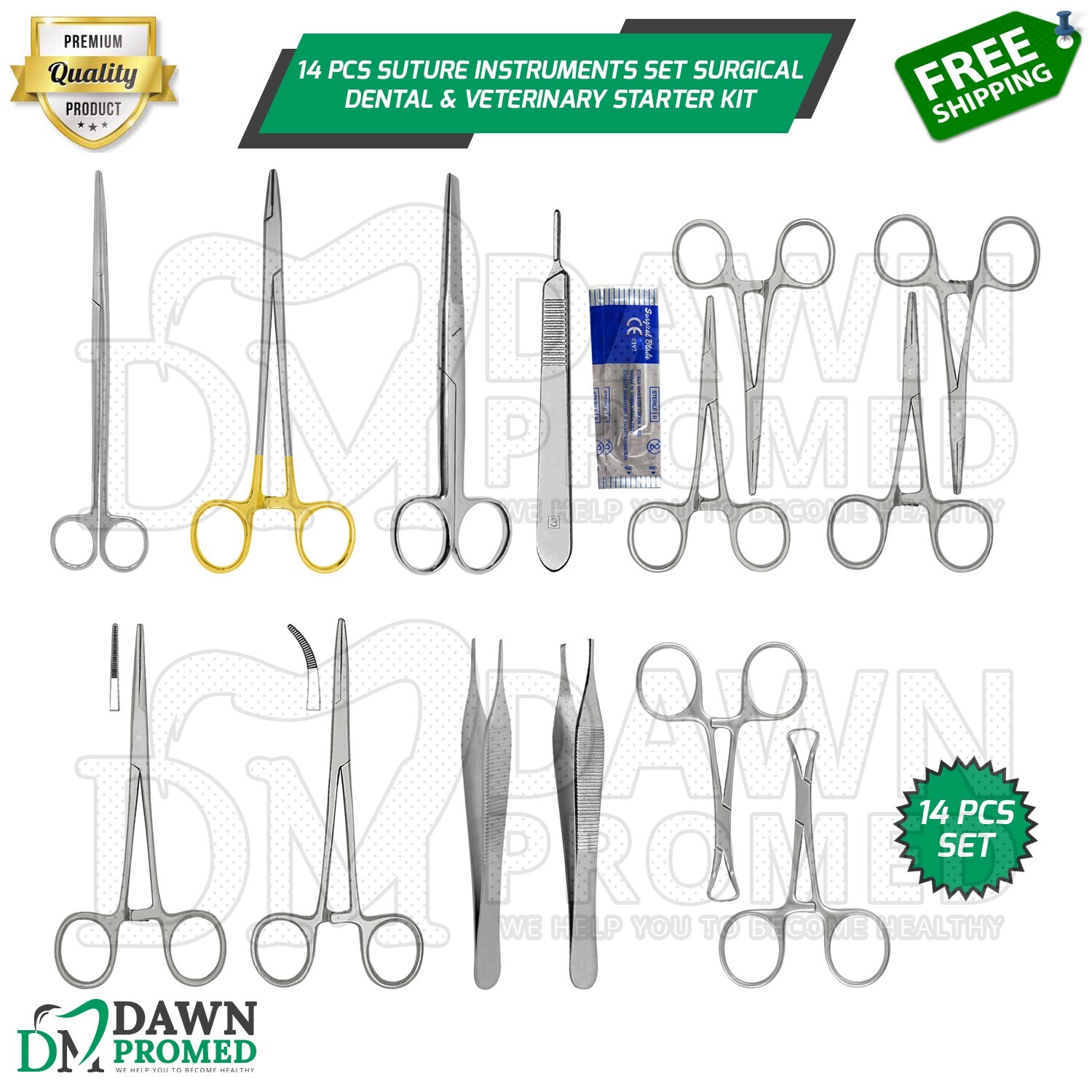 14 Pcs Suture Instruments Set Surgical Dental & Veterinary Starter Kit German Gr