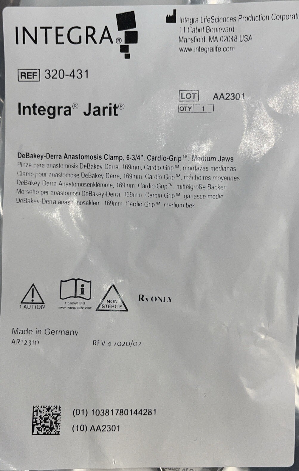 Integra Jarit 320-431 Cardio Grip Brand New Sealed Package