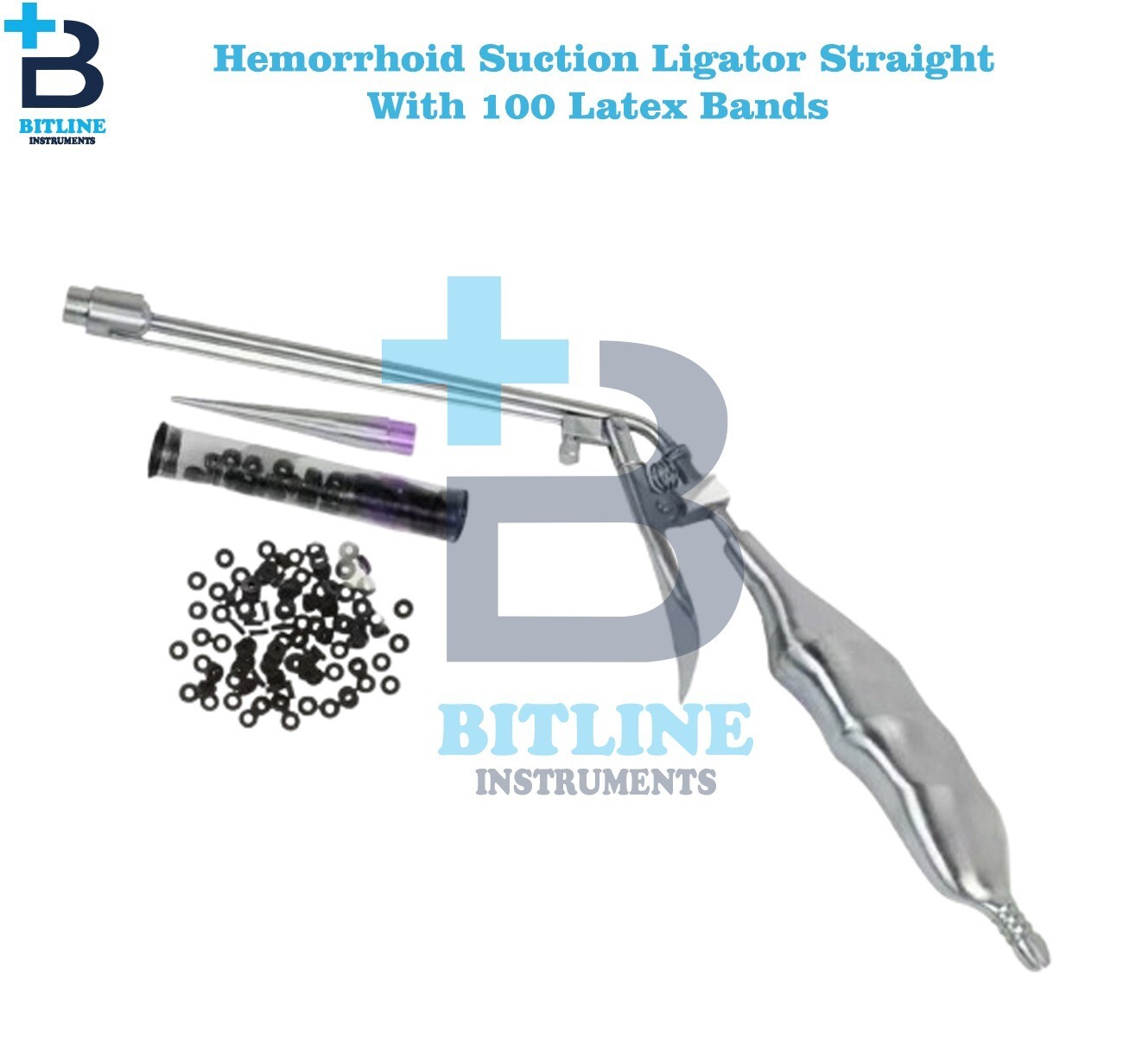 Hemorrhoid Suction Ligator Straight Angle & 100 Latex Bands Surgical Instrument