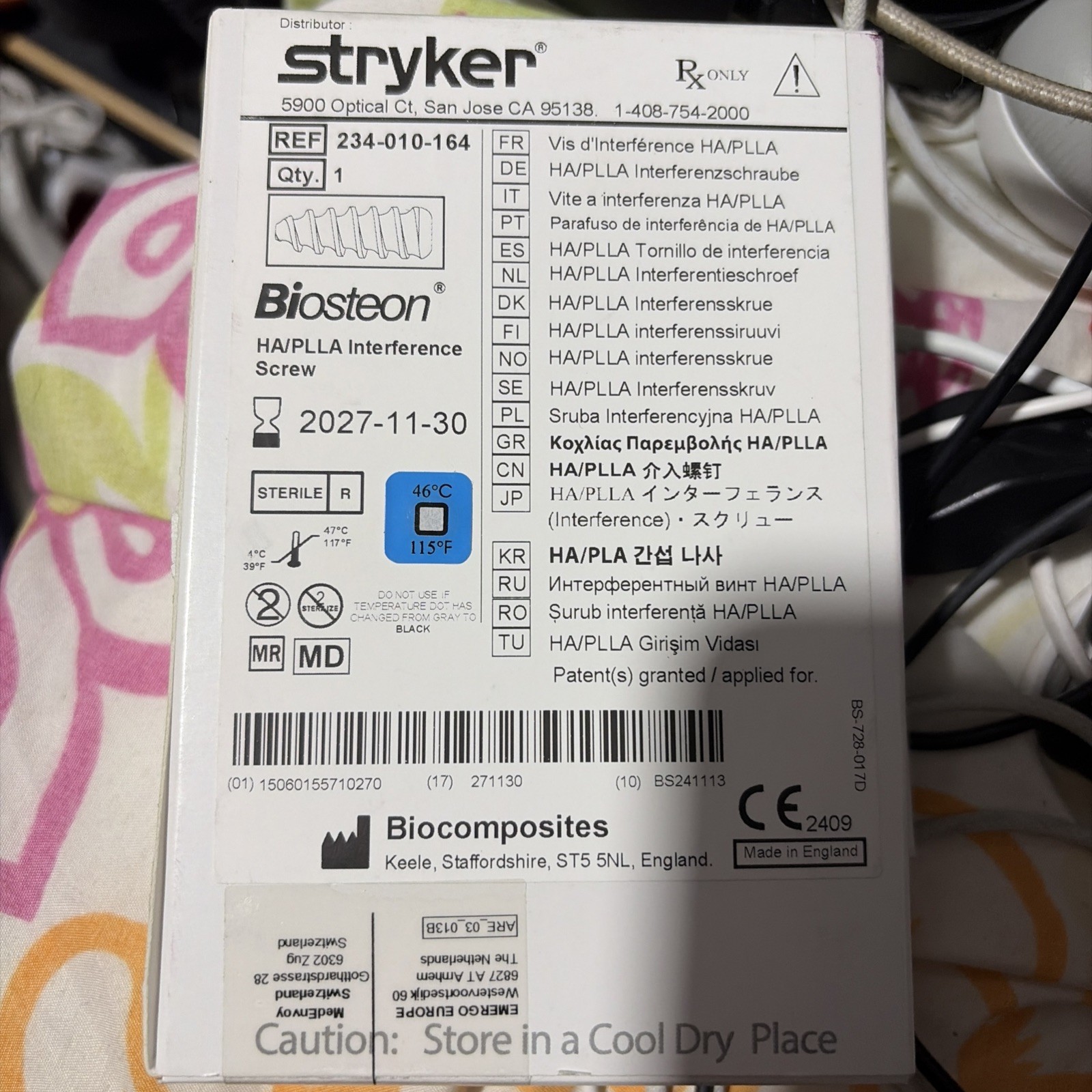 STRYKER BIOSTEON INTERFERENCE SCREW HA/PLLA 7MM X 28MM EXP 2027/11/30