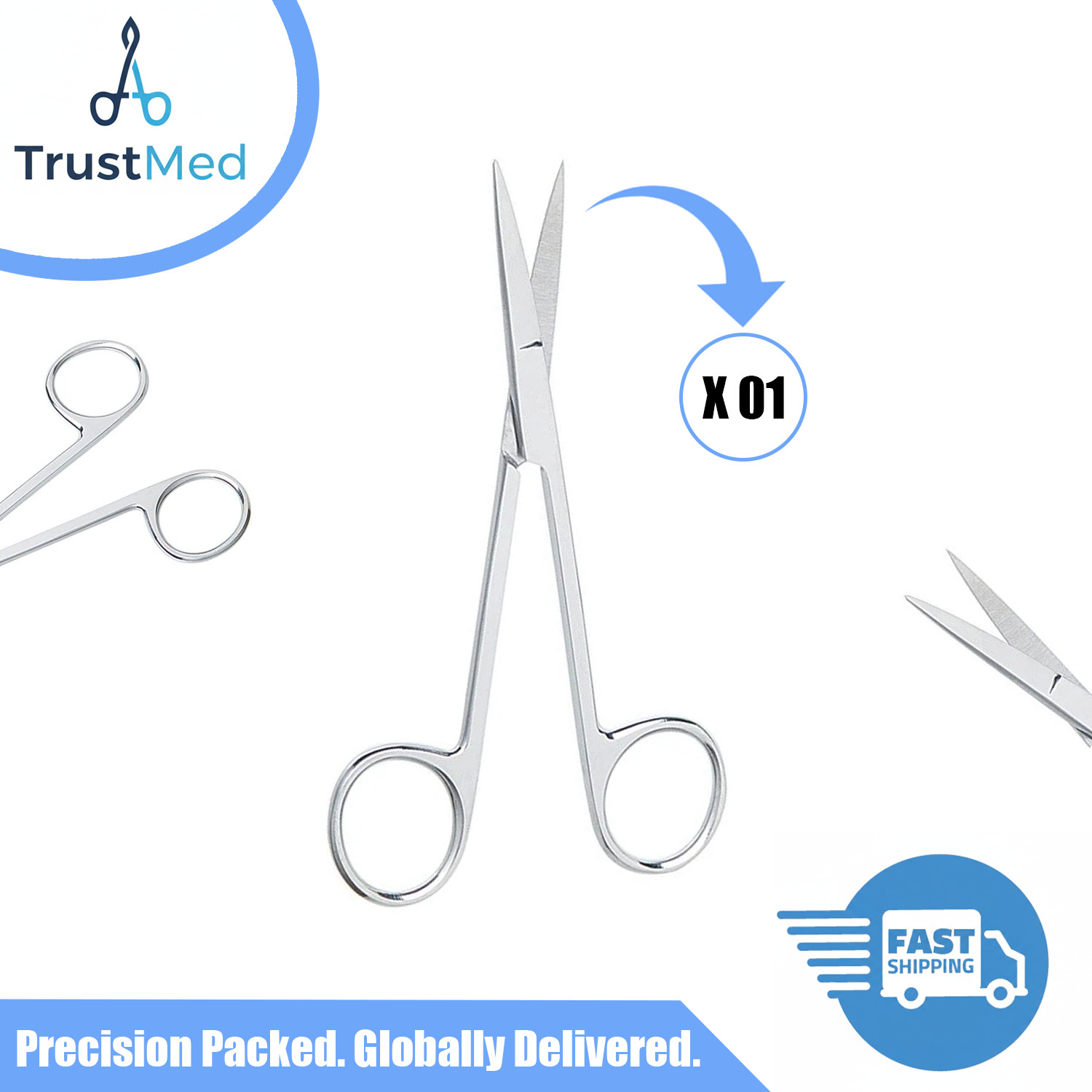 1 Piece IRIS Scissor 4.3″ 1pc Straight Blades Sharp/Sharp Heavy Pattern Premium