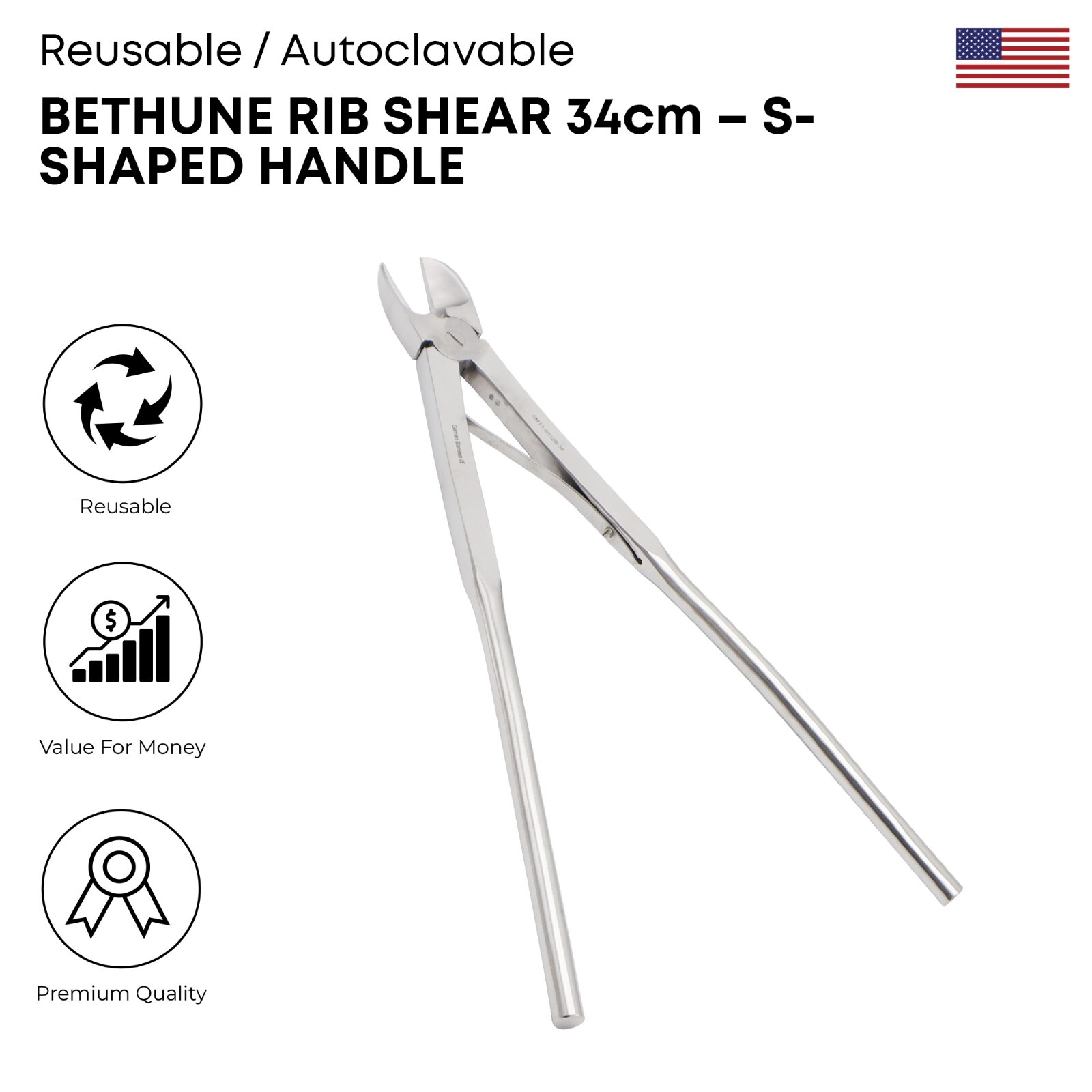 Bethune Rib Shear Pointed 34 cm S Shaped Handle Surgical Orthopedic Instruments