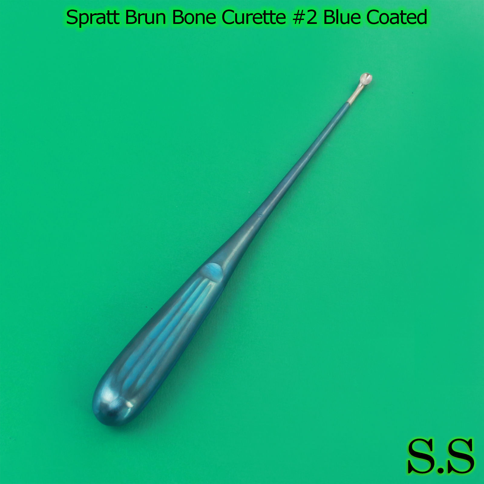 Spratt Brun Bone Curette Size 2 Blue Coated Surgical Instrument