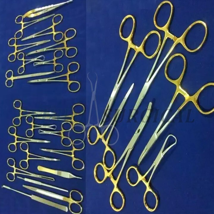 SET OF 21 PCS GOLD HANDLE T/C FELINE SPAY PACK SURGICAL INSTRUMENTS KIT
