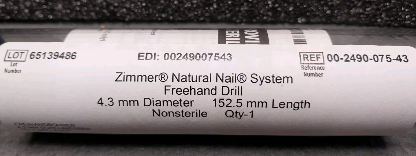 NEW Zimmer Natural Nail System Freehand Drill 4.3 mm Dia 152.5 mm 00-2490-075-43