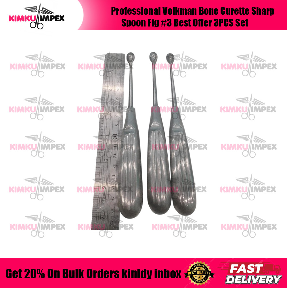 Professional Volkman Bone Curette Sharp Spoon Fig #3 Best Offer 3PCS Set