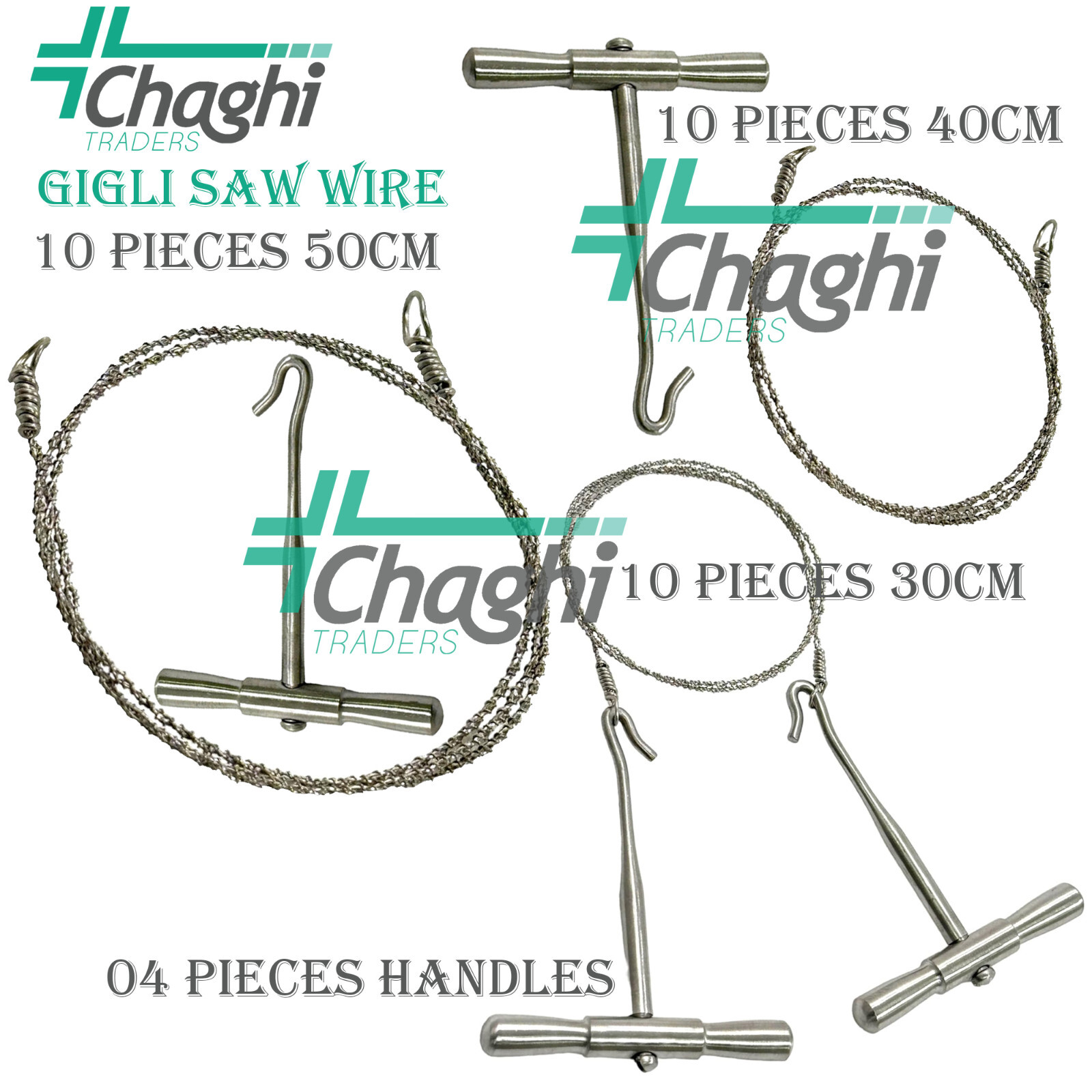 Gigli Saw Wire 30cm 40cm 50cm Handles 4 PCs 34 Pieces Surgical Orthopedic Neuro