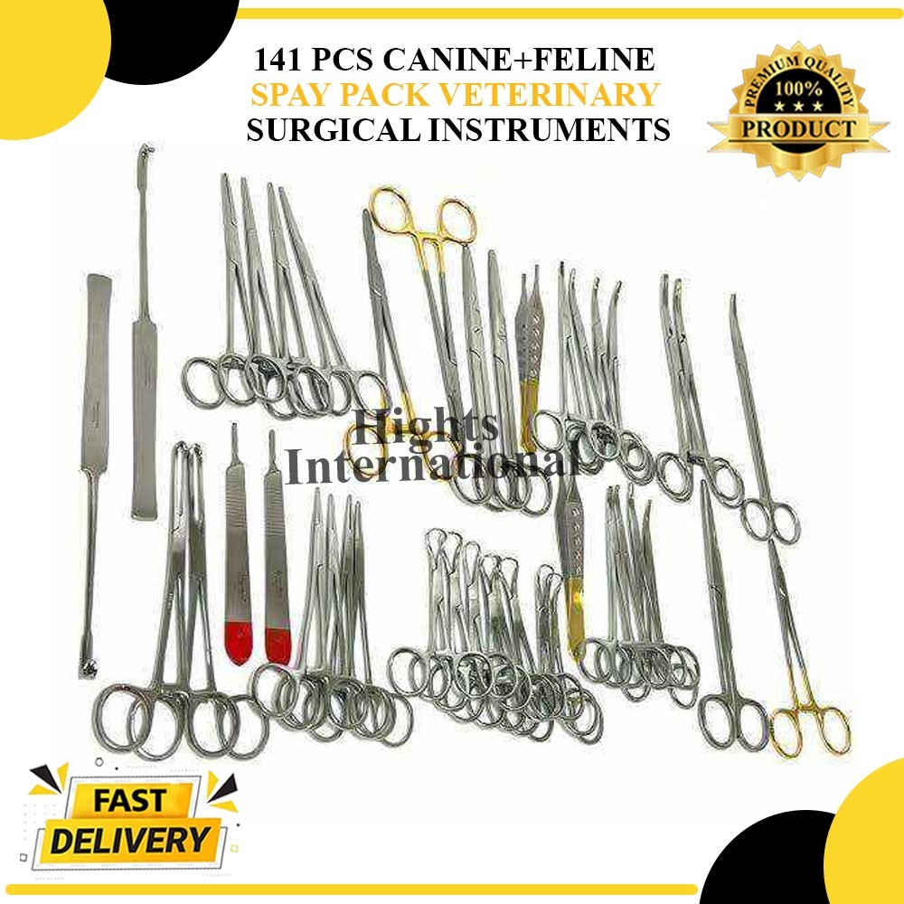 141 PCS CANINE+FELINE SPAY PACK VETERINARY SURGICAL INSTRUMENTS