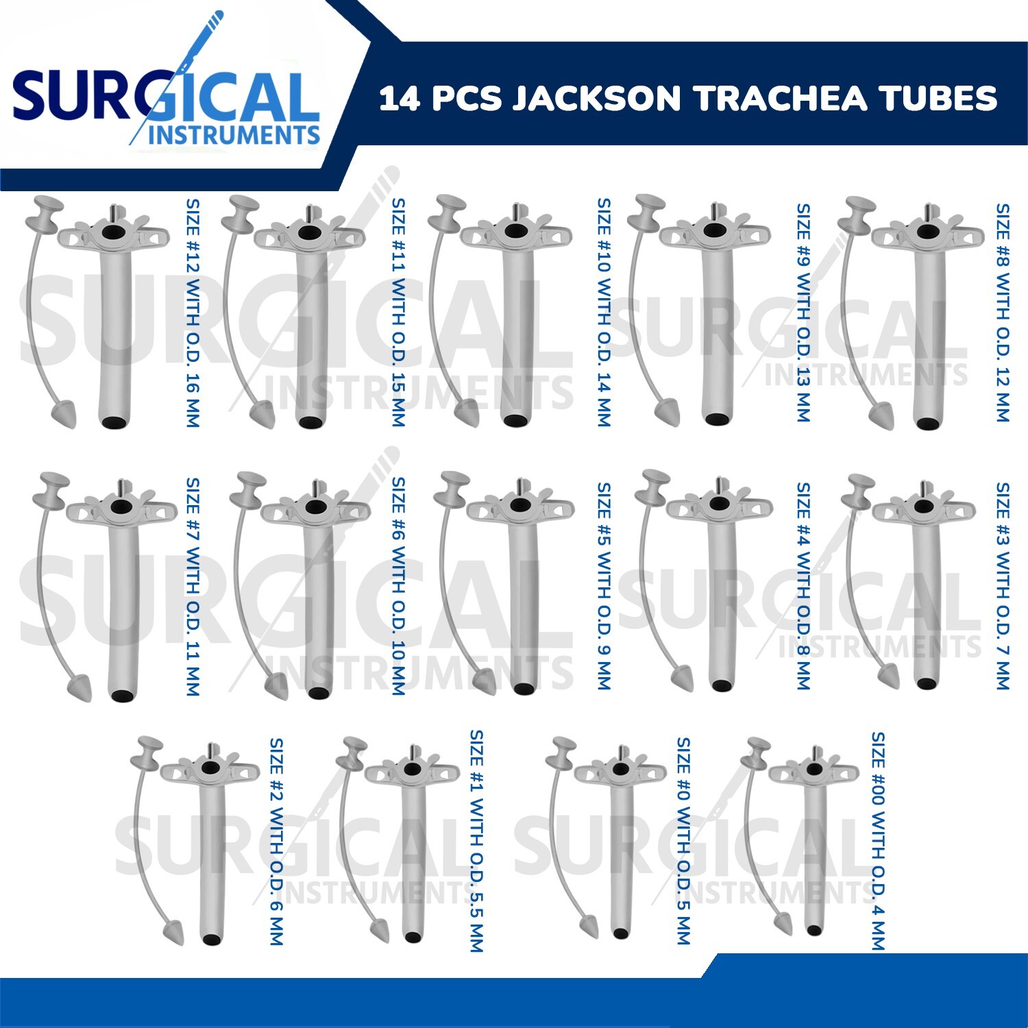 14 Pcs Jackson Trachea Tubes Set 00,0,1,2,3,4,5,6,7,8,9,10,11,12 German Grade