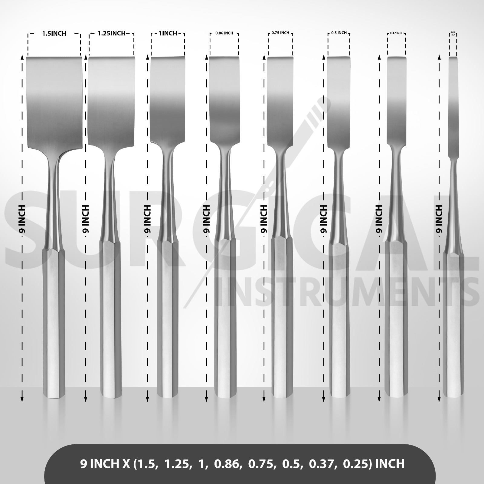 Hibbs Osteotomes 9″ Set of 8 Pcs Surgical Instruments Straight German Grade