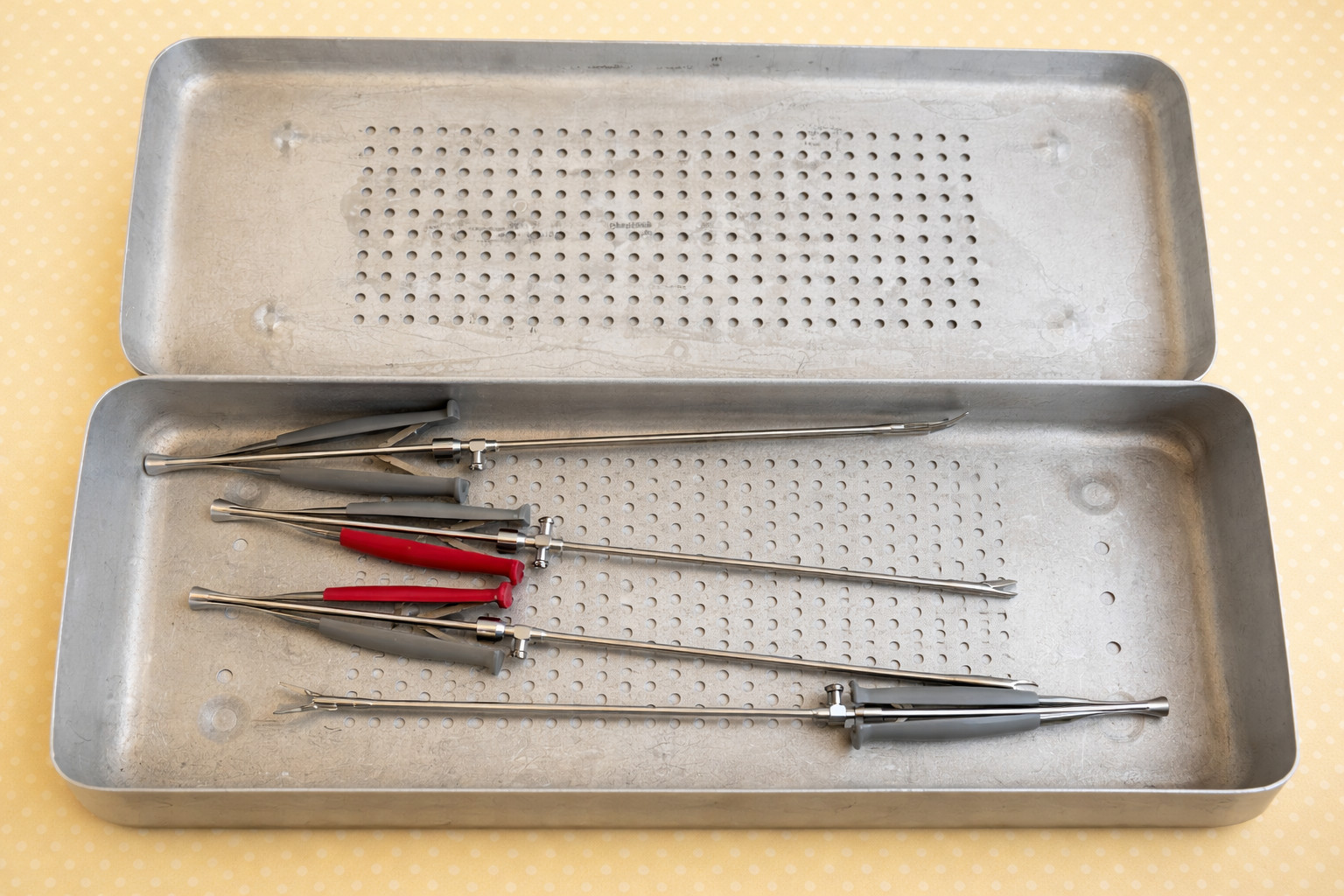 Set of 4 Edwards MICS Forceps Scissors Grasper Needle Holder w Tray 3.5mm x 30cm