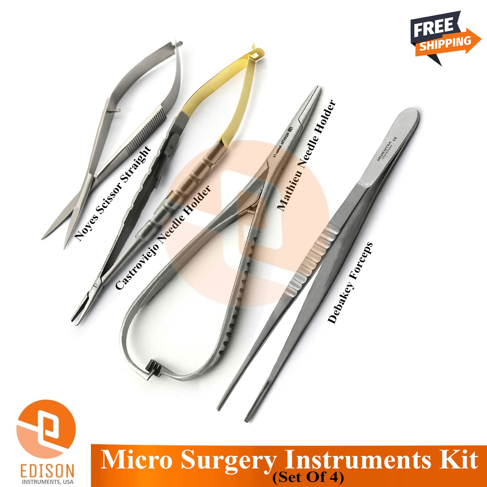 4Pcs Dental Micro Surgery Instruments Kit Surgical Castroviejo Needle Holder
