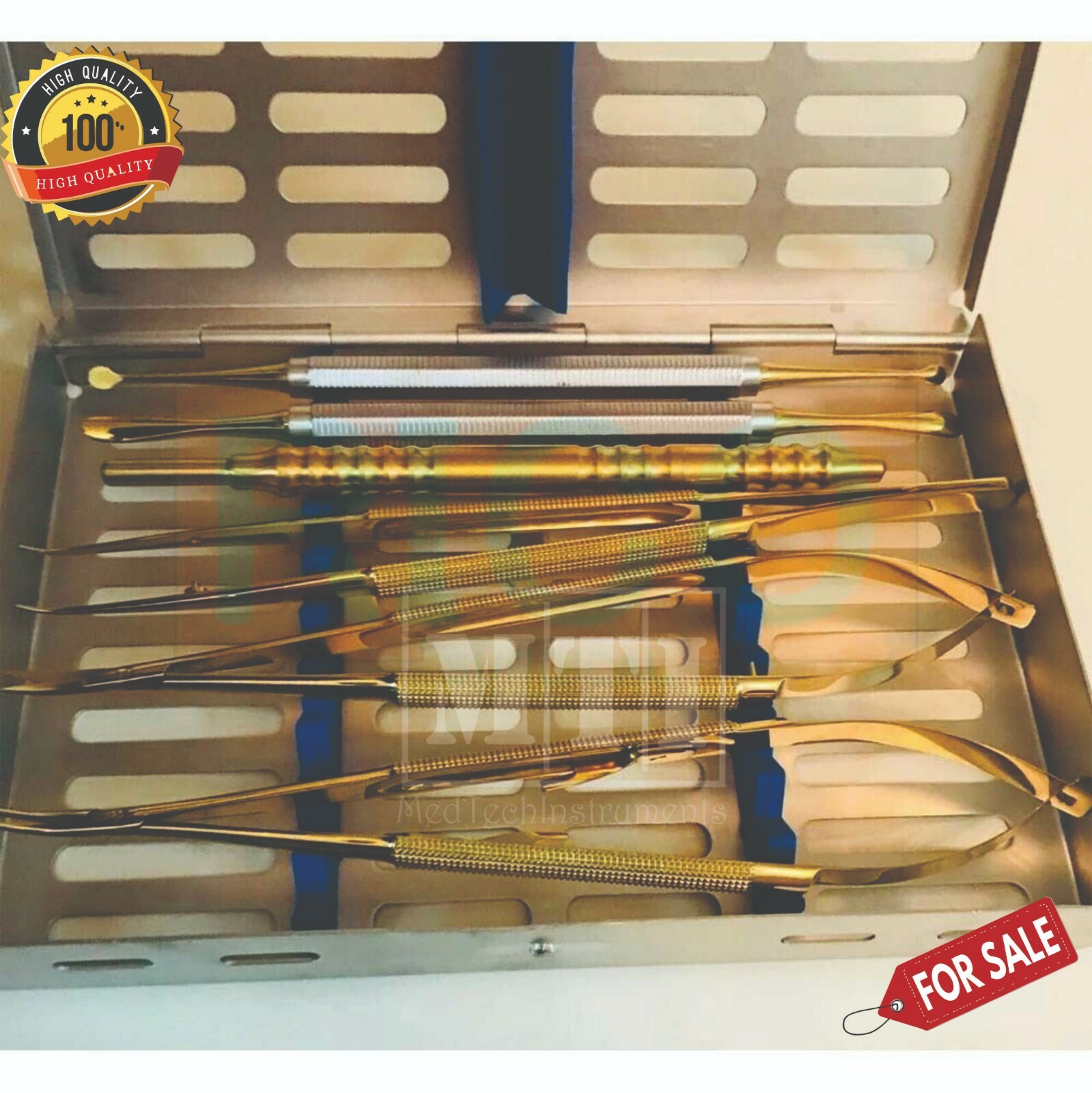 Micro Surgery Kit Titanium GOLD Coated Set of 6 Pcs with Cassette